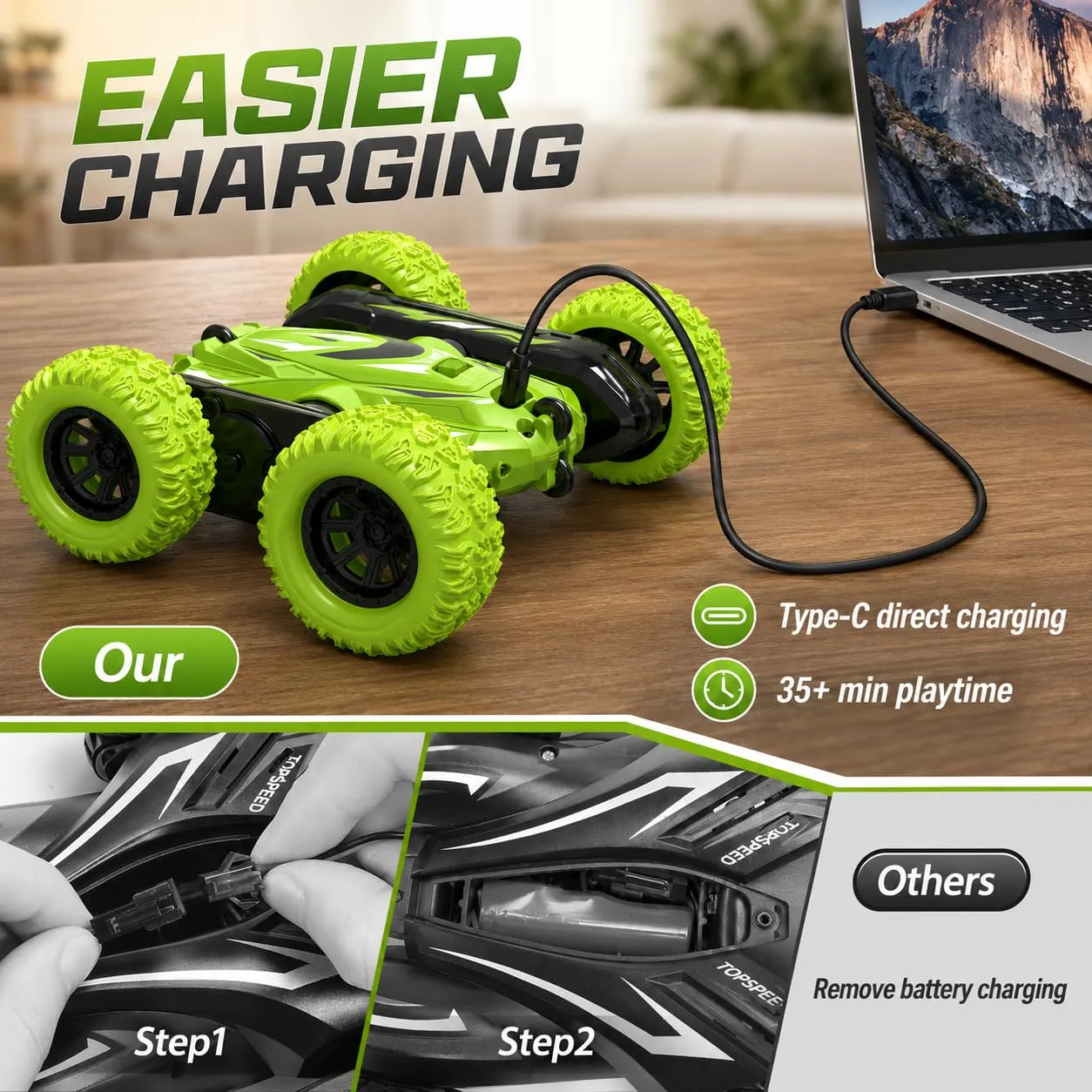 Dreamlandia 4WD Macchina Telecomandata RC Stunt Car con Luci LED, Verde - immagine 5