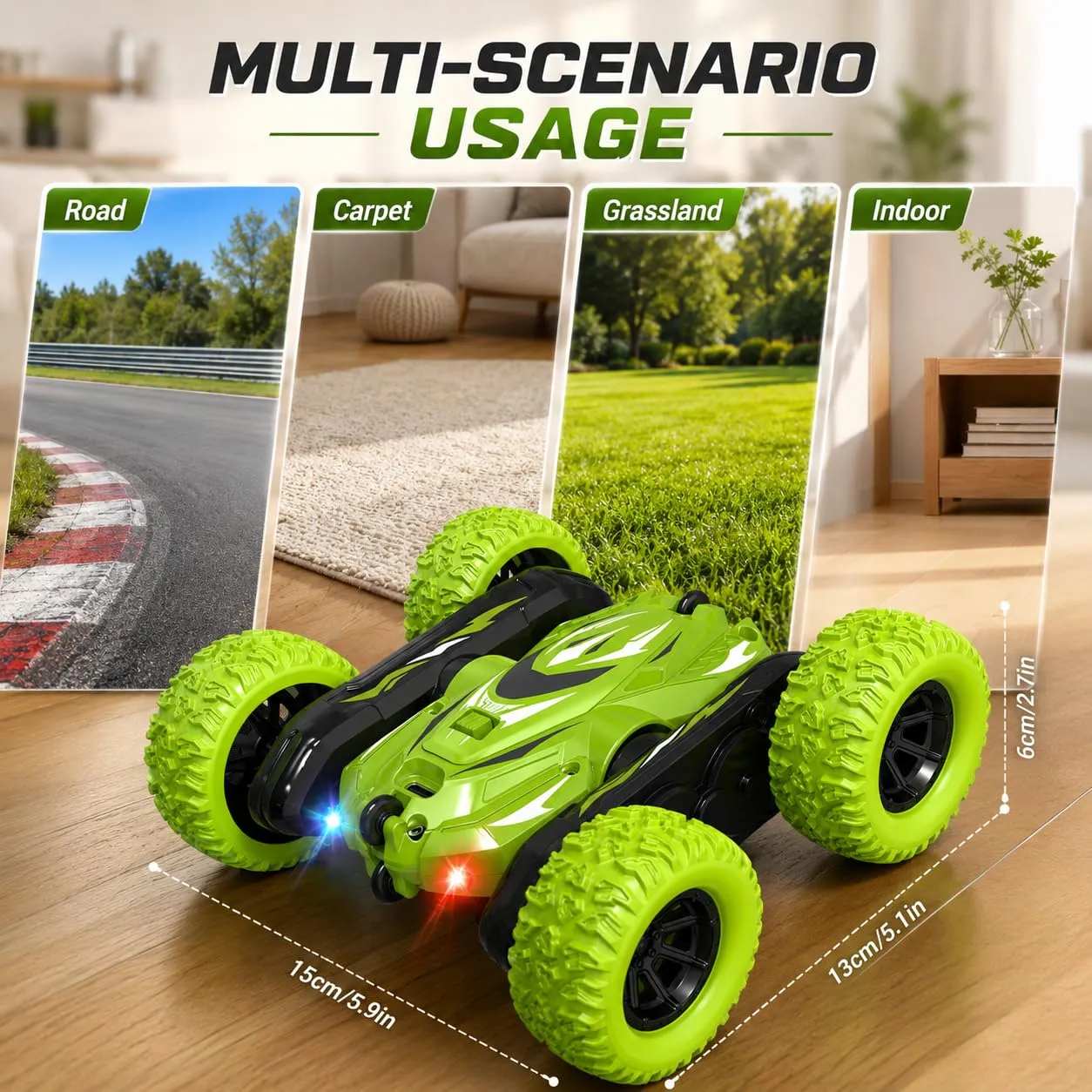 Dreamlandia 4WD Macchina Telecomandata RC Stunt Car con Luci LED, Verde - immagine 6
