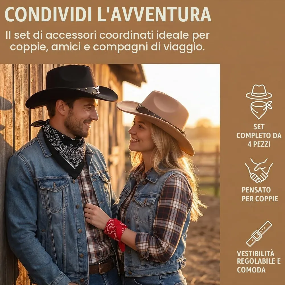 WFKKMEQ Costume da Cowboy Kit con Cappello, Bandana e Distintivo - immagine 4