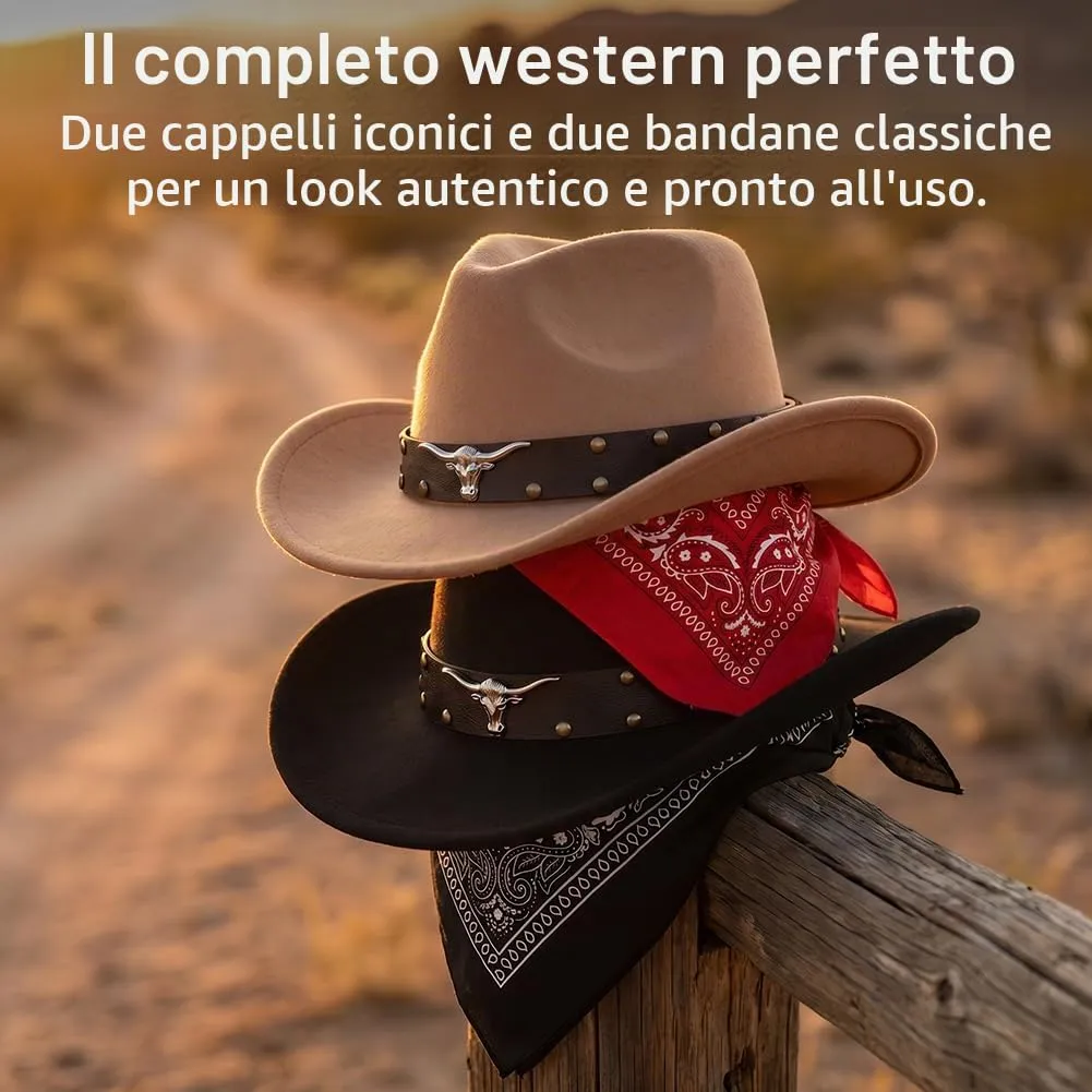 WFKKMEQ Costume da Cowboy Kit con Cappello, Bandana e Distintivo - immagine 5
