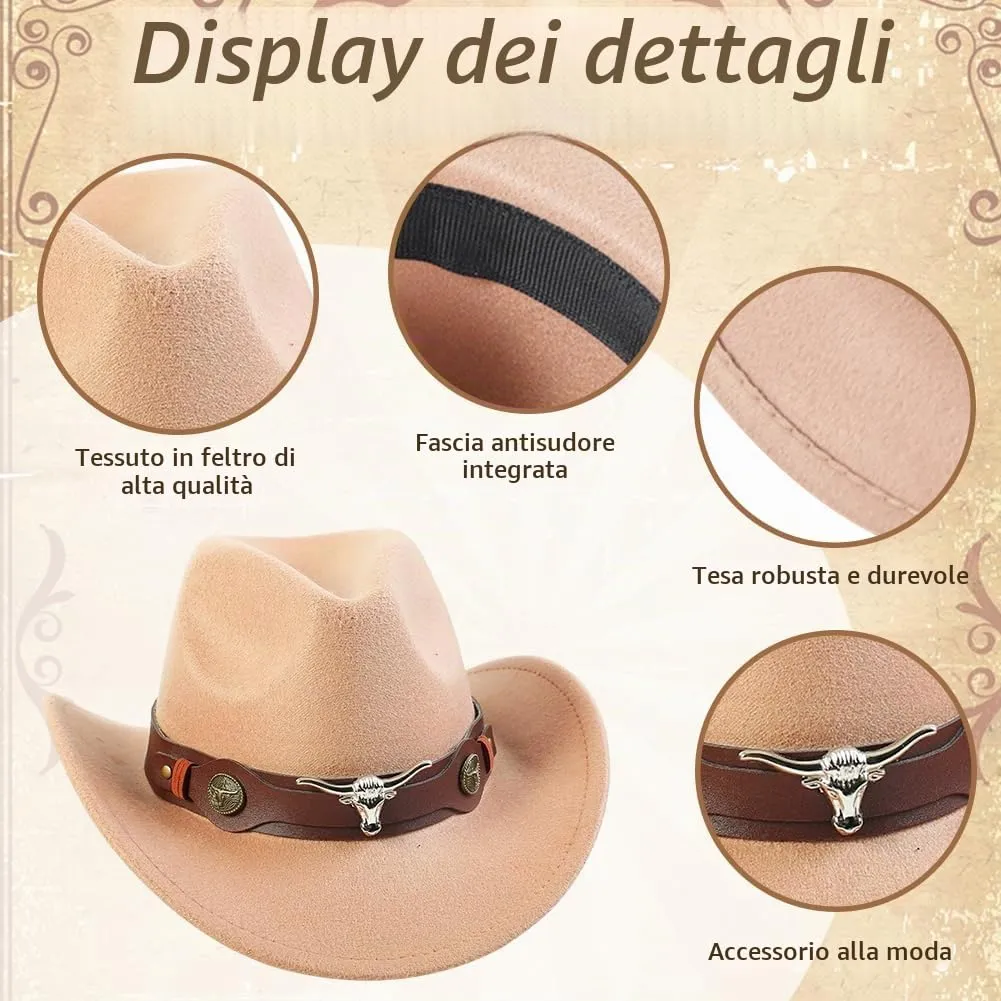 WFKKMEQ Costume da Cowboy, Set di 7 Accessori Western con Cappello, Bandana, Cintura, Fondina, Collana e Distintivo - immagine 3