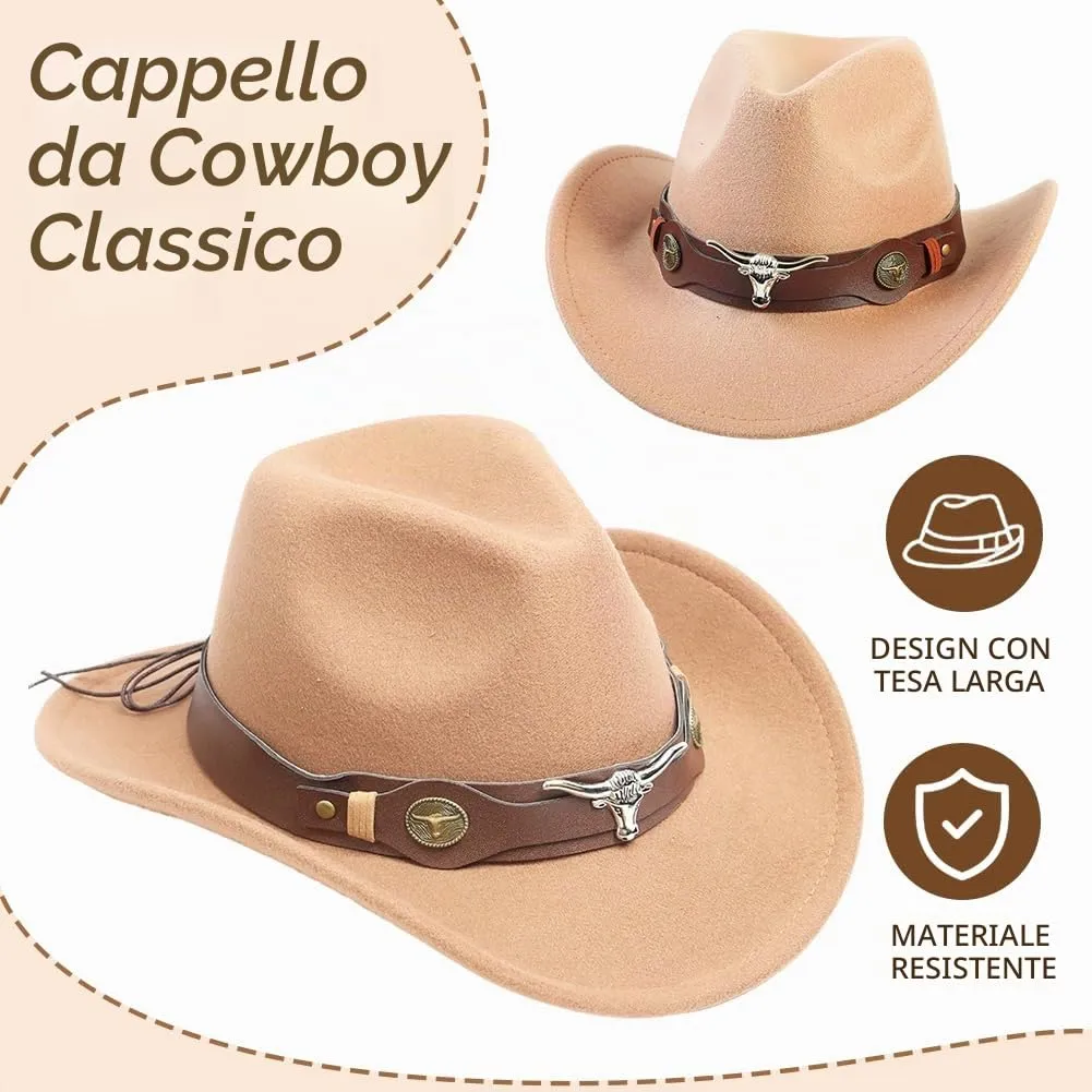 WFKKMEQ Costume da Cowboy, Set di 7 Accessori Western con Cappello, Bandana, Cintura, Fondina, Collana e Distintivo - immagine 5