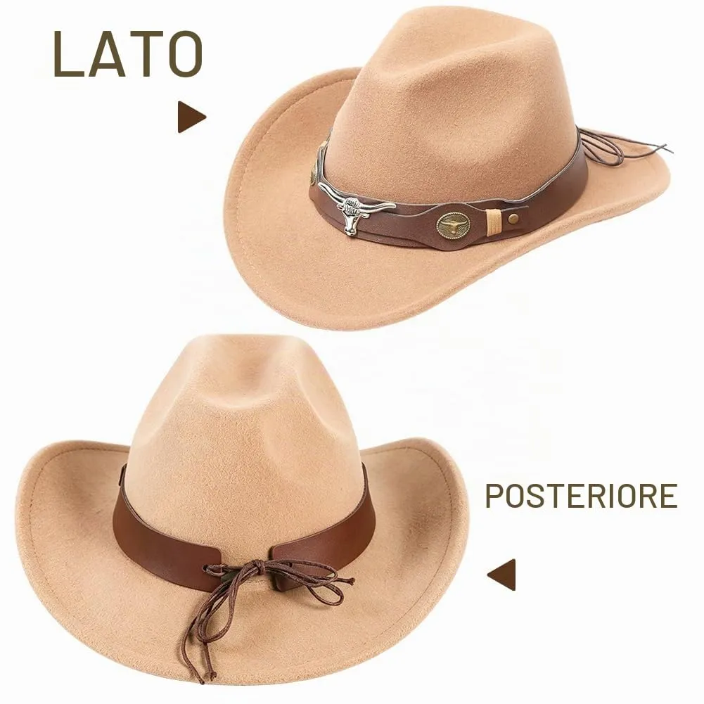 WFKKMEQ Costume da Cowboy, Set di 7 Accessori Western con Cappello, Bandana, Cintura, Fondina, Collana e Distintivo - immagine 6