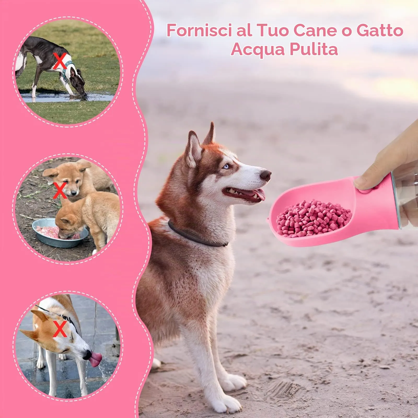 JOPHEK Borraccia per Cani Portatile 550ml, Bottiglia da Viaggio Ripiegabile a 180° con Pulsante di Blocco e Filtro a Carboni Attivi - immagine 6