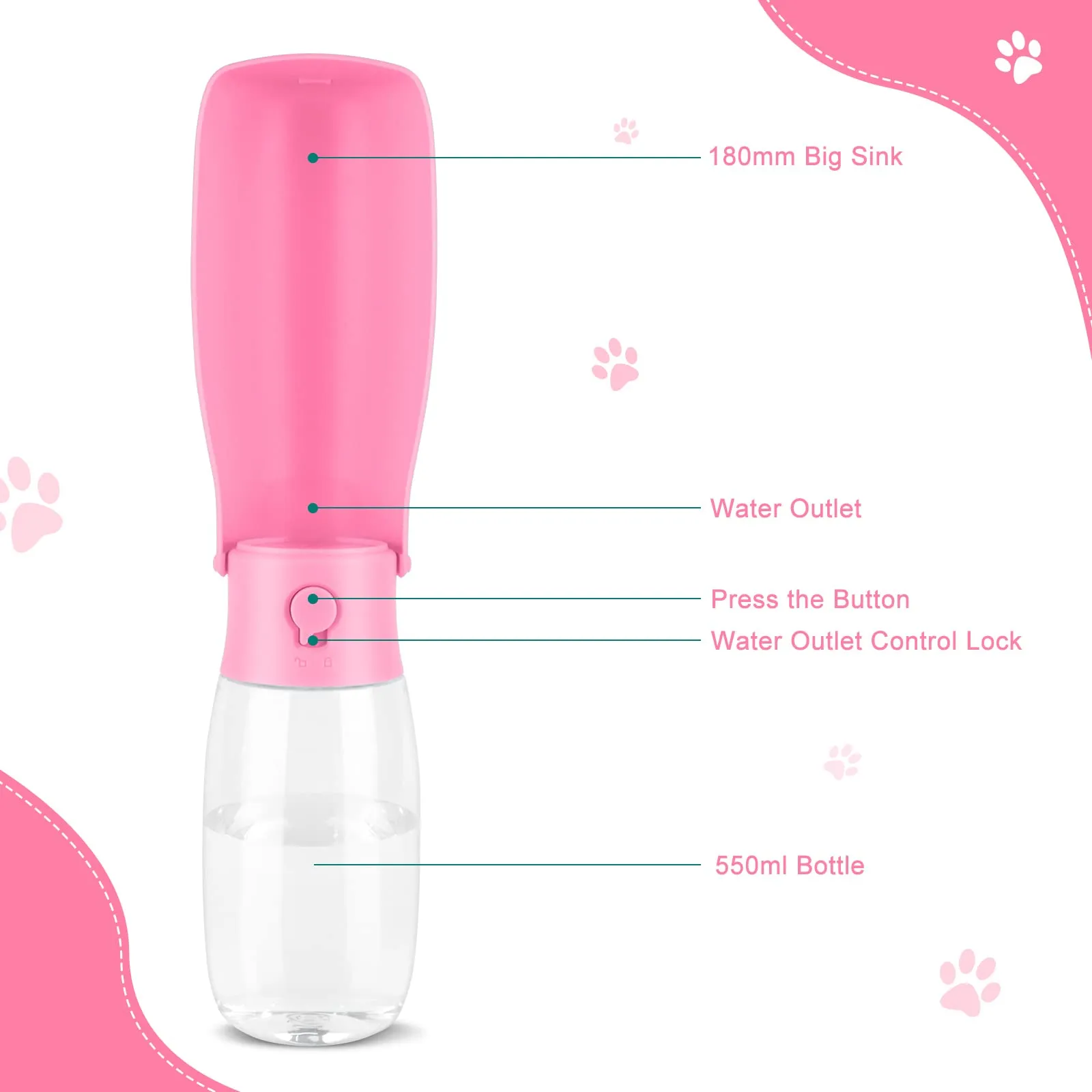JOPHEK Borraccia per Cani Portatile 300ml, Bottiglia da Viaggio Ripiegabile a 180° con Pulsante di Blocco e Filtro a Carboni Attivi - immagine 3