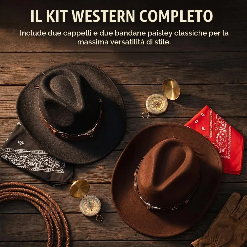 WFKKMEQ Costume da Cowboy Kit Accessori con Bandana, Cappello e Distintivo per Cosplay e Feste - immagine 5