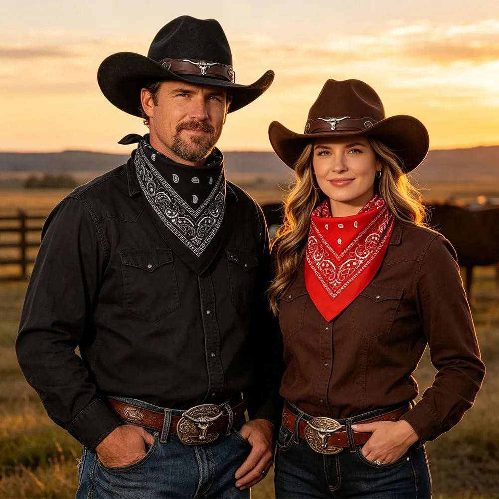 WFKKMEQ Costume da Cowboy Kit Accessori con Bandana, Cappello e Distintivo per Cosplay e Feste - immagine 6