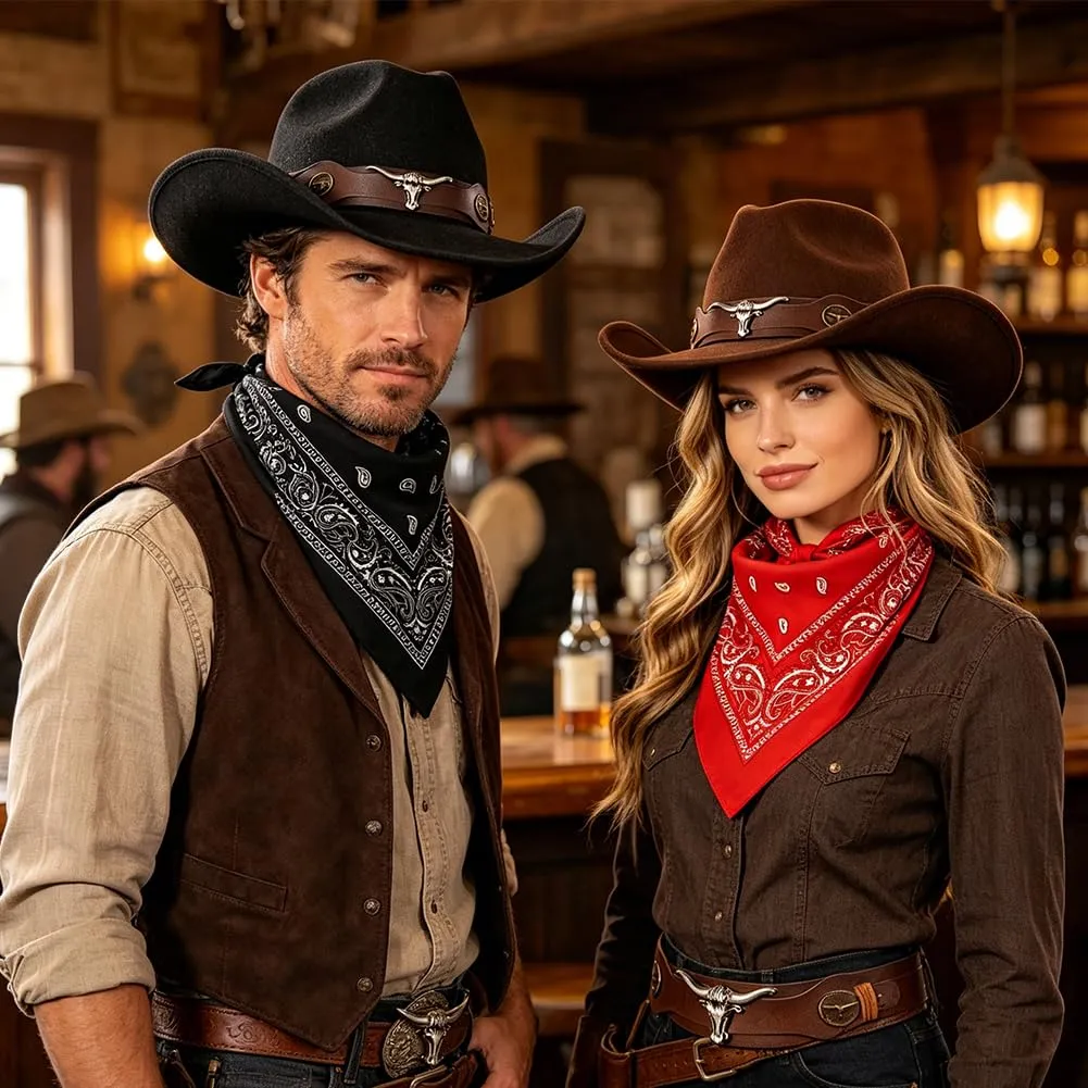 WFKKMEQ Costume da Cowboy Kit Accessori con Bandana, Cappello e Distintivo per Cosplay e Feste - immagine 8