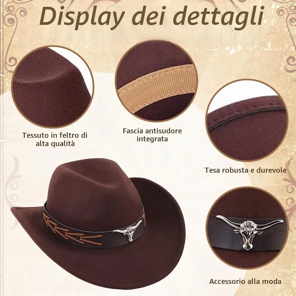 WFKKMEQ Costume da Cowboy, Set di 7 Accessori Western con Cappello, Cintura, Fondina, Bandana, Collana e Distintivo - immagine 3