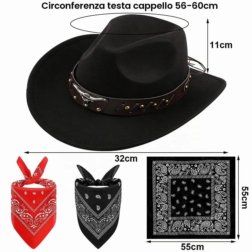 WFKKMEQ Costume da Cowboy Kit con Cappello, Bandana e Distintivo per Cosplay e Feste - immagine 2