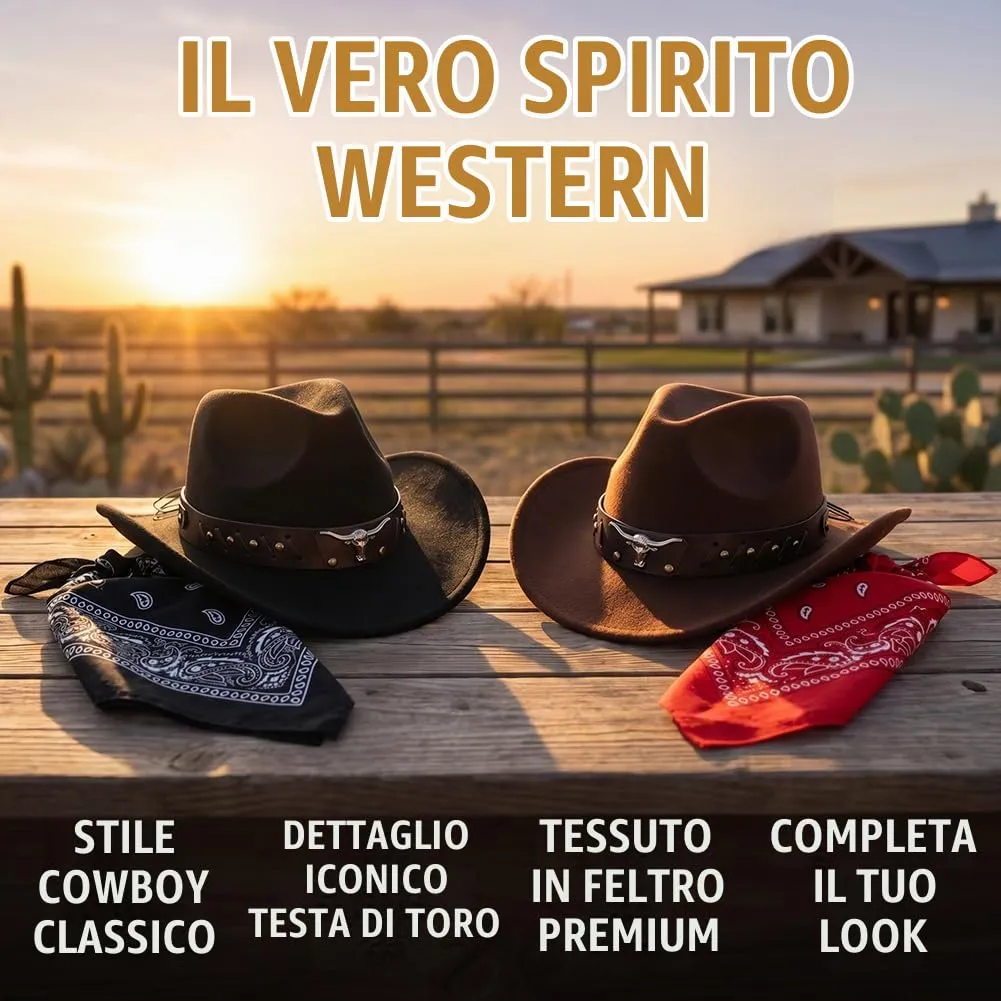 WFKKMEQ Costume da Cowboy Kit con Cappello, Bandana e Distintivo per Cosplay e Feste - immagine 5