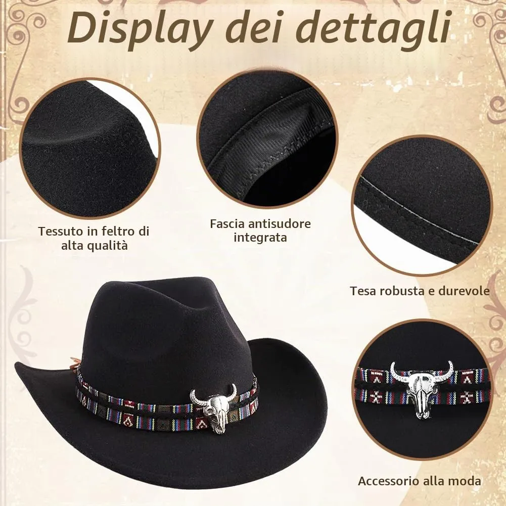 WFKKMEQ Costume da Cowboy, Kit 7 Pezzi con Cappello, Bandana, Cintura, Fondina, Collana e Distintivo - immagine 3