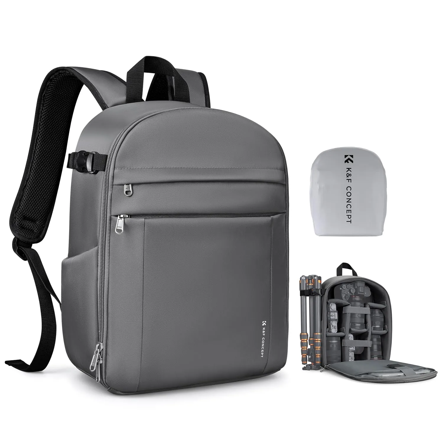 K&F CONCEPT Zaino Foto Compatto 13L con Parapioggia Impermeabile, Grigio - immagine 1