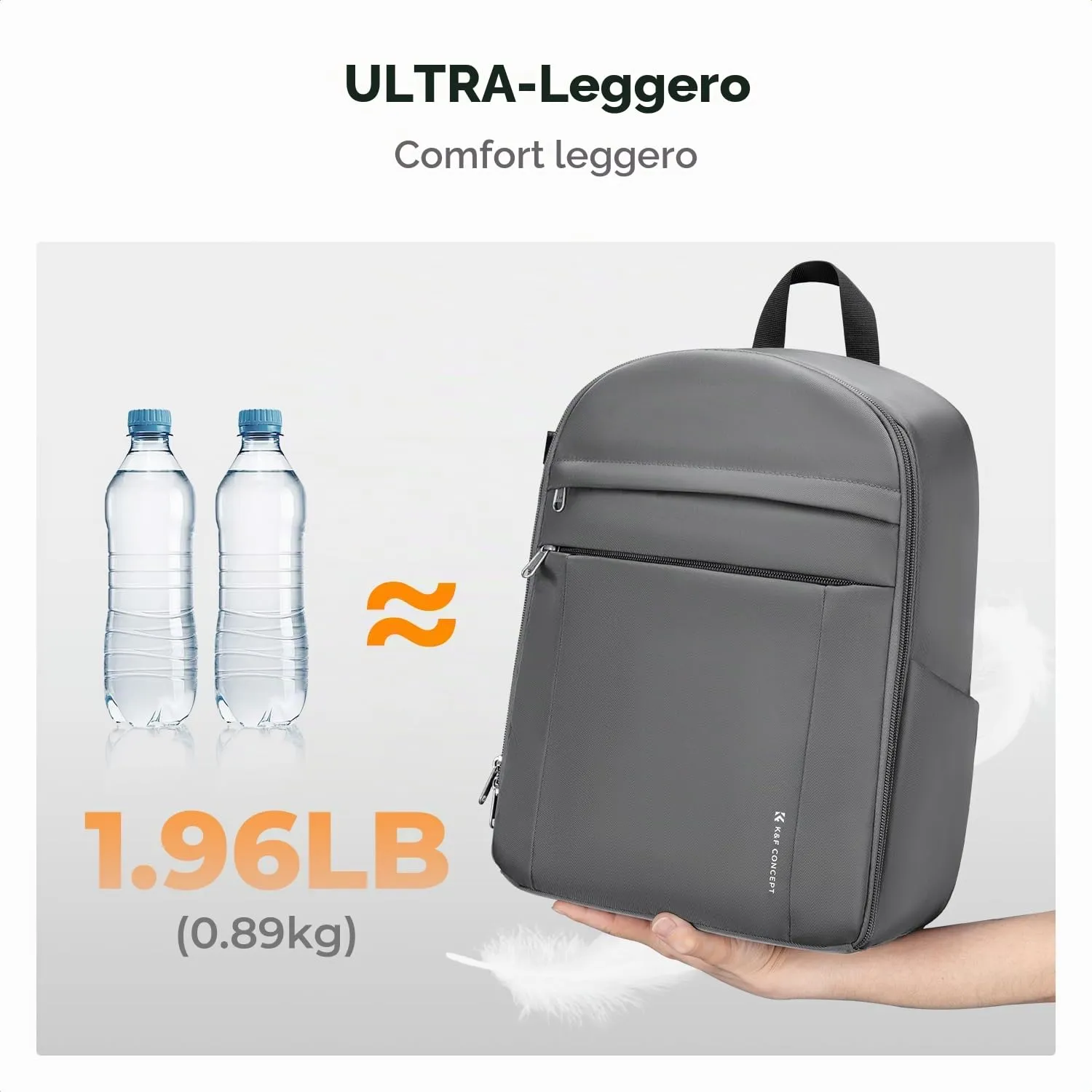 K&F CONCEPT Zaino Foto Compatto 13L con Parapioggia Impermeabile, Grigio - immagine 8