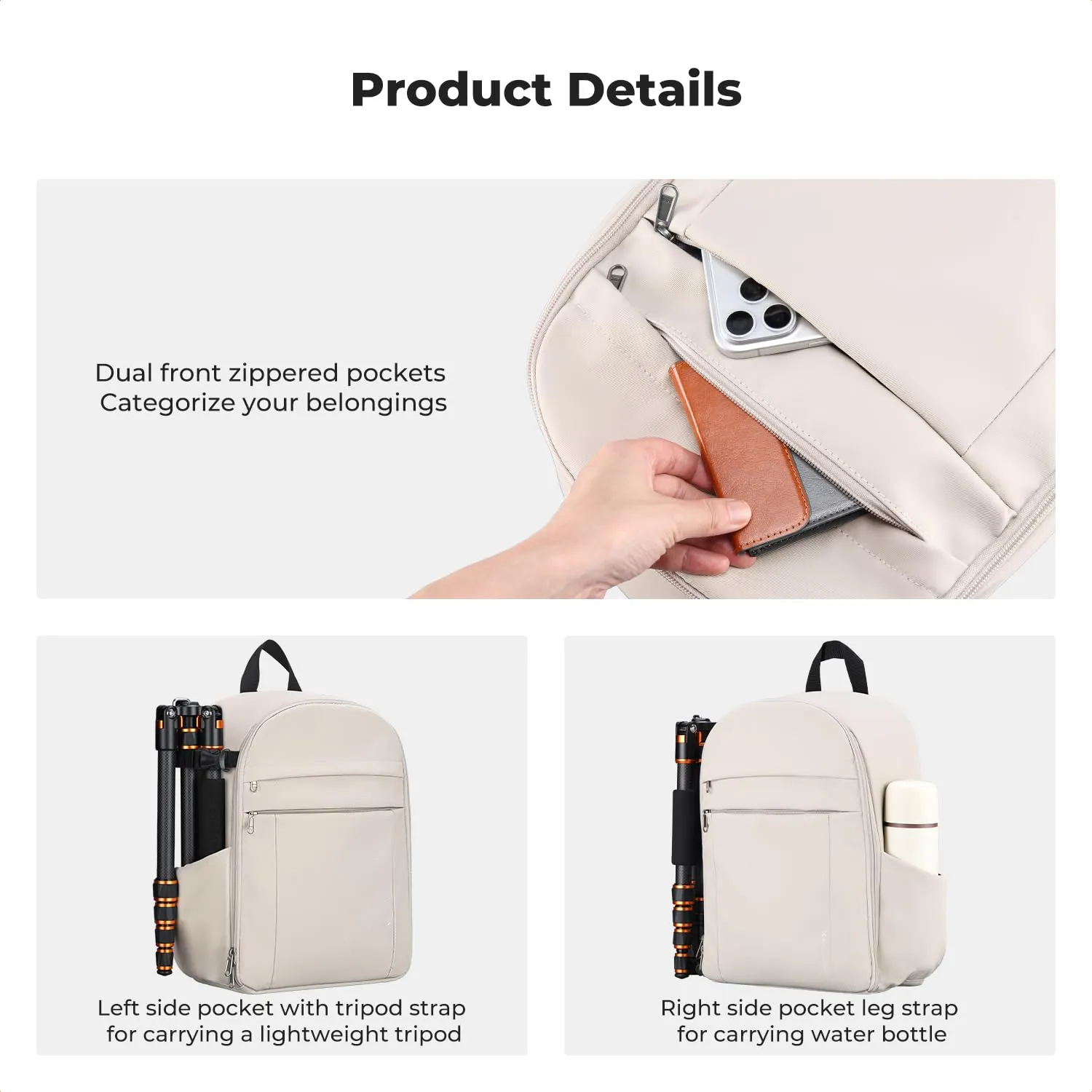 K&F Concept Zaino Fotografico Compatto 13L con Parapioggia, Bianco-Nero - immagine 2