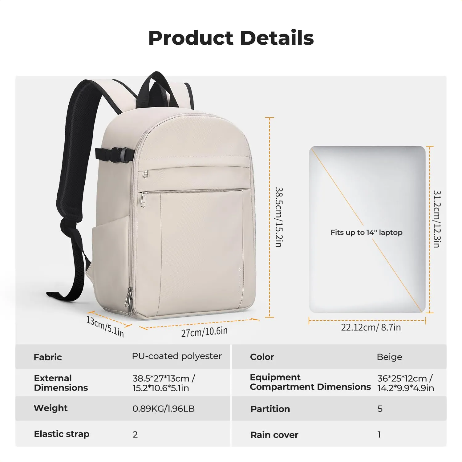 K&F Concept Zaino Fotografico Compatto 13L con Parapioggia, Bianco-Nero - immagine 3