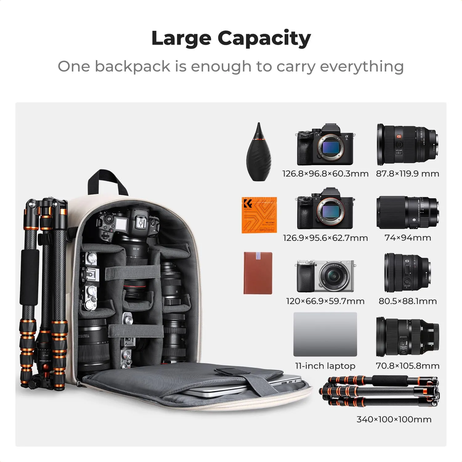 K&F Concept Zaino Fotografico Compatto 13L con Parapioggia, Bianco-Nero - immagine 4