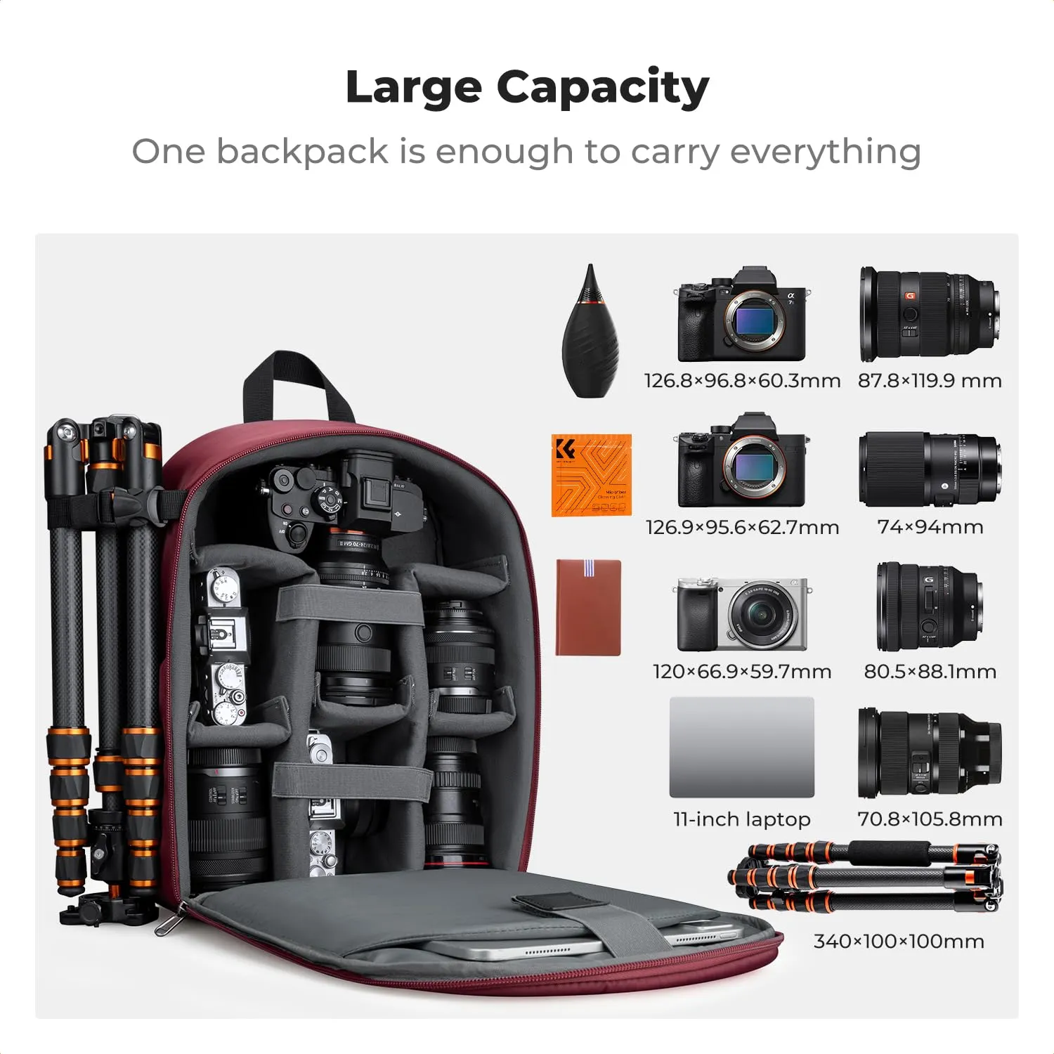 K&F Concept Zaino Fotografico Compatto 13L con Parapioggia, Rosso - immagine 4