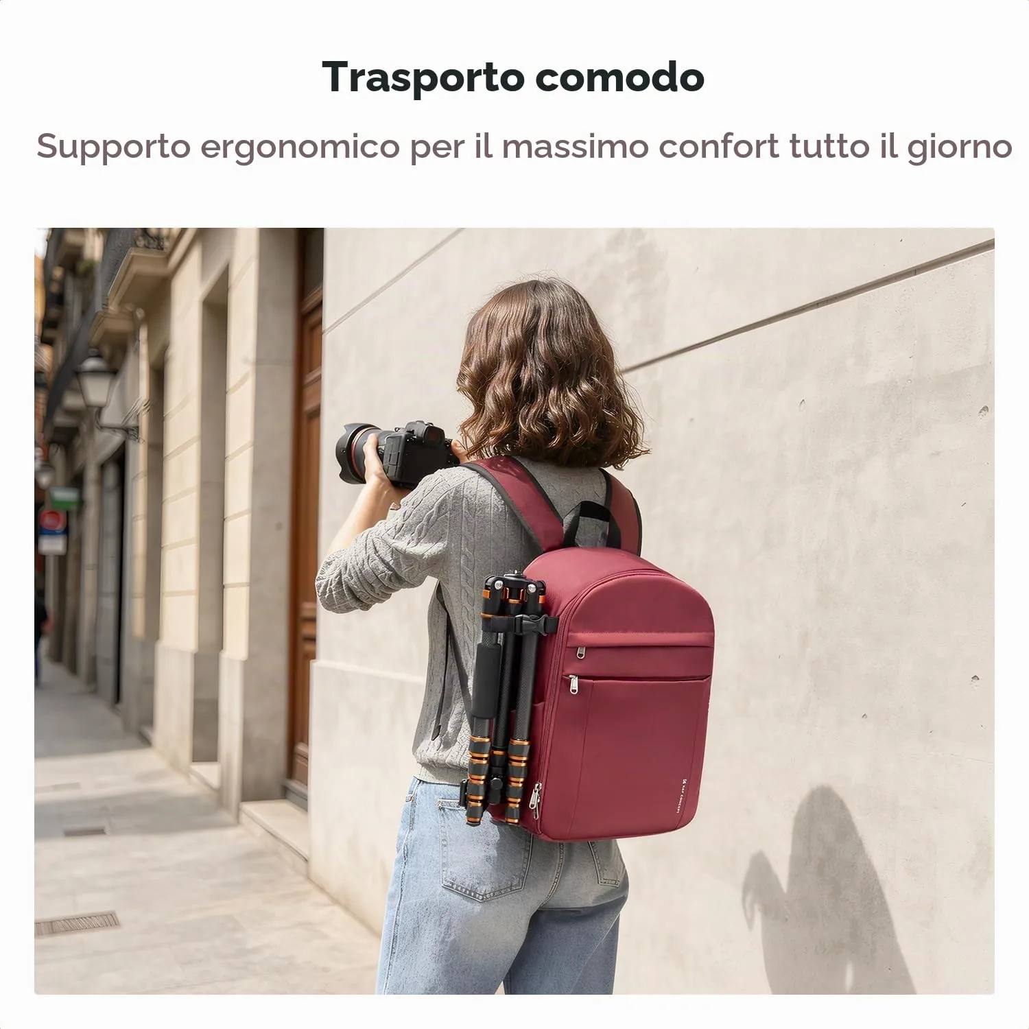 K&F Concept Zaino Fotografico Compatto 13L con Parapioggia, Rosso - immagine 6