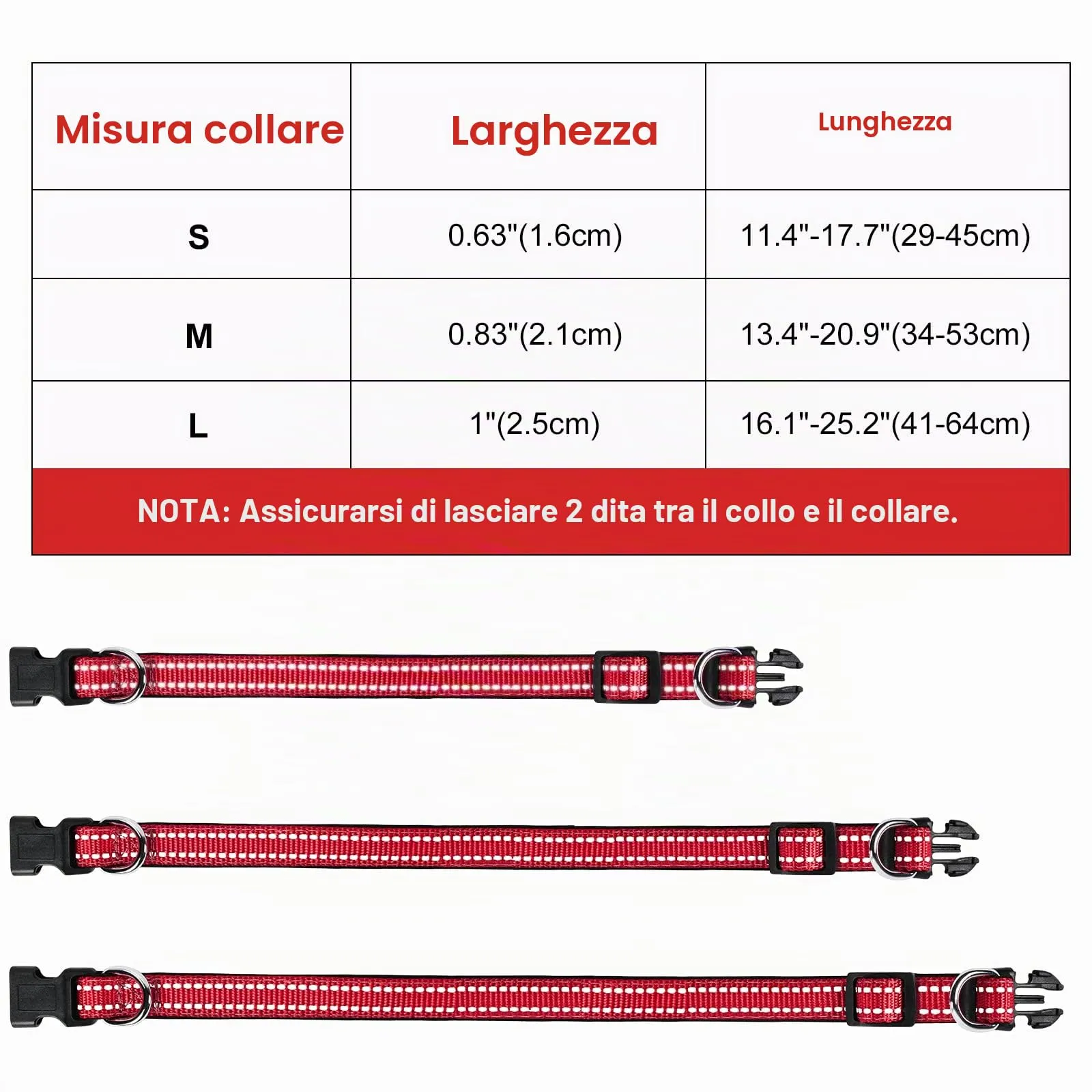 AUAUY Collare Cane in Nylon Riflettente con Doppia D, Rosso, Taglia S (29-45cm) - immagine 2