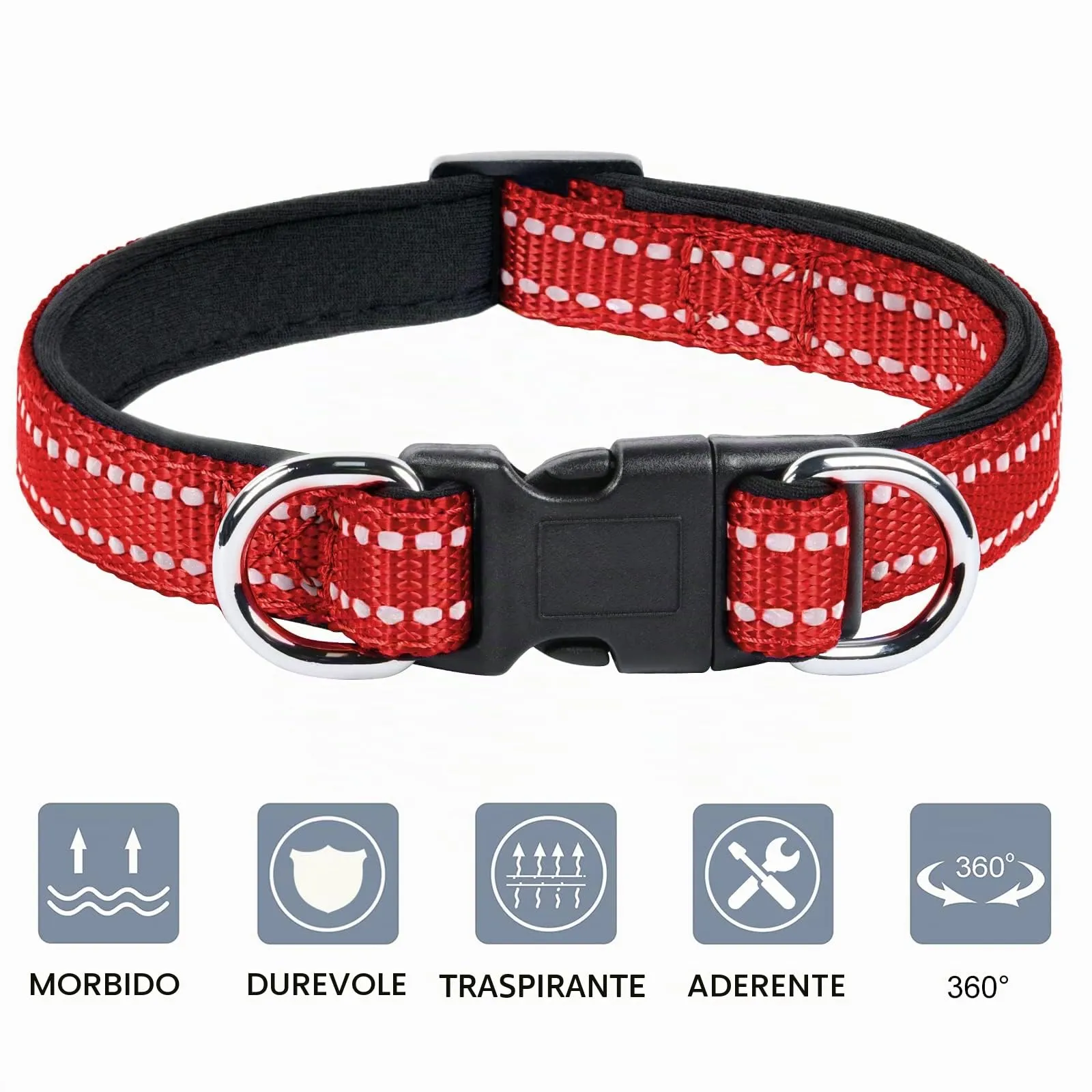 AUAUY Collare Cane in Nylon Riflettente con Doppia D, Rosso, Taglia S (29-45cm) - immagine 5
