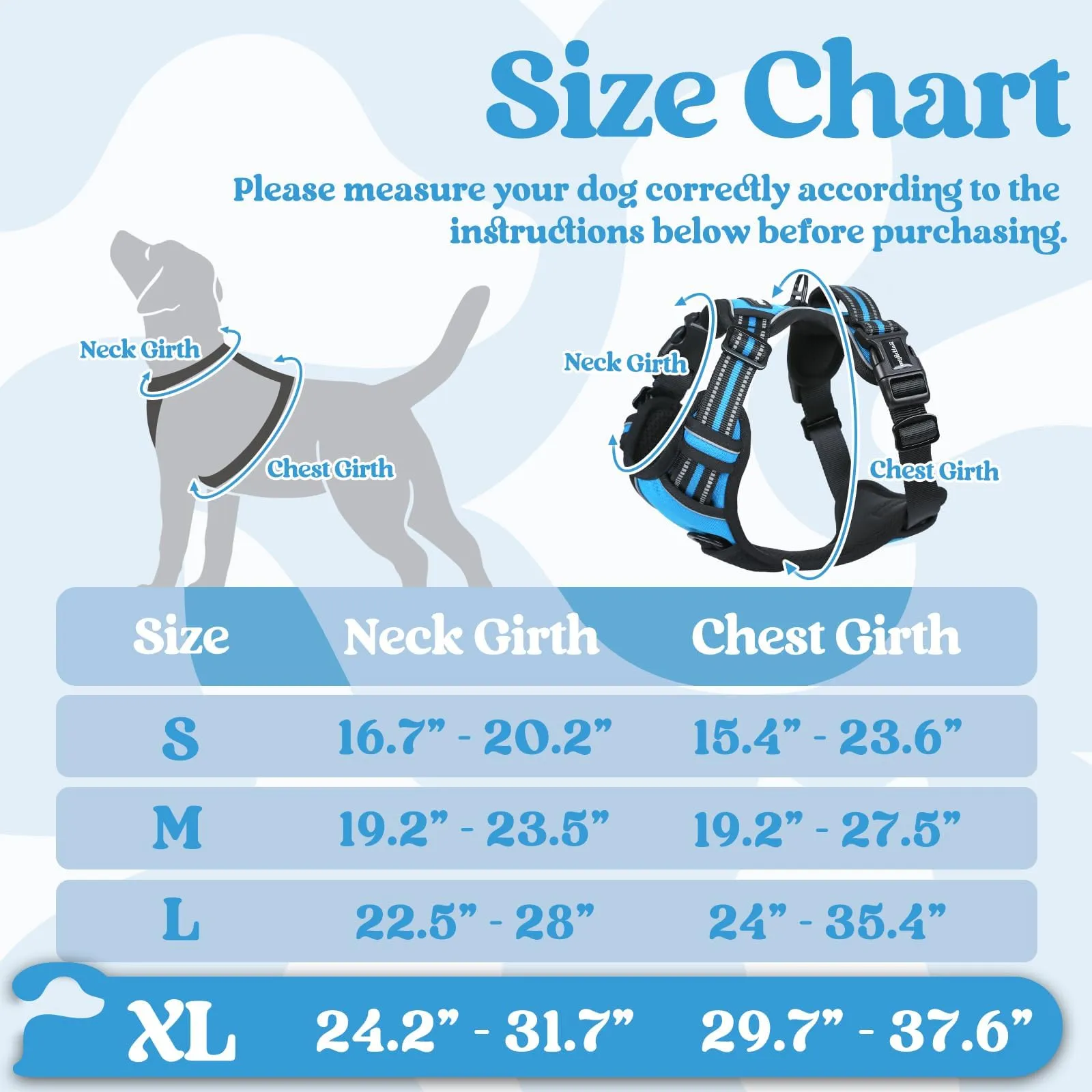 rabbitgoo Pettorina Cane Antifuga ad H con Maniglia Rinforzata e Bande Riflettenti, Azzurro, XL - immagine 2