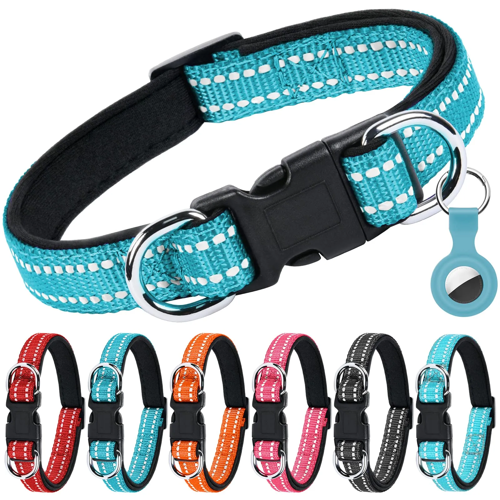 AUAUY Collare Cane in Nylon Riflettente Regolabile con Doppia D, Blu, Taglia M - immagine 1