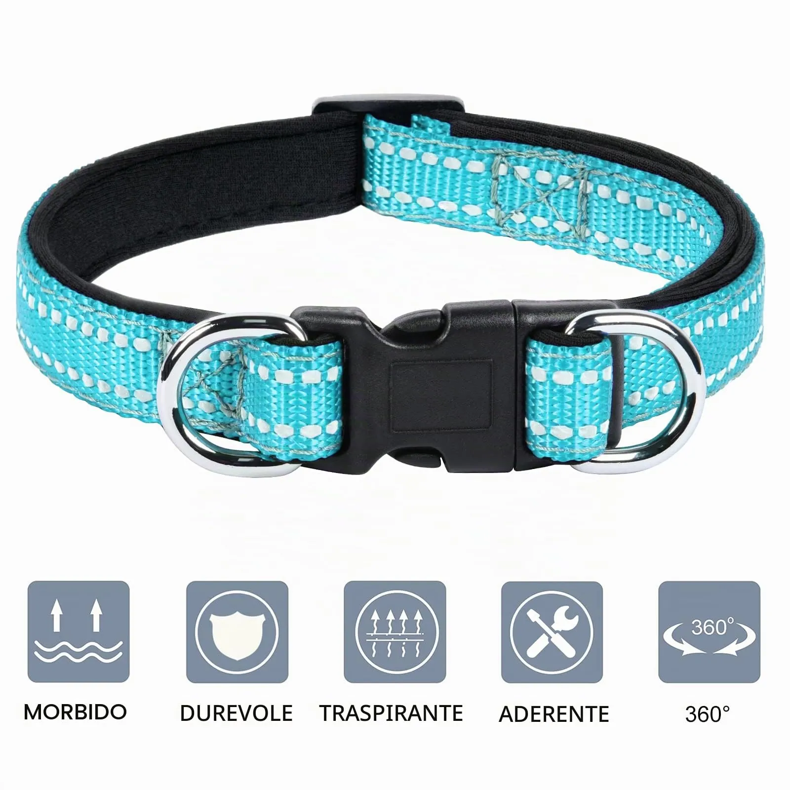 AUAUY Collare Cane in Nylon Riflettente Regolabile con Doppia D, Blu, Taglia M - immagine 4