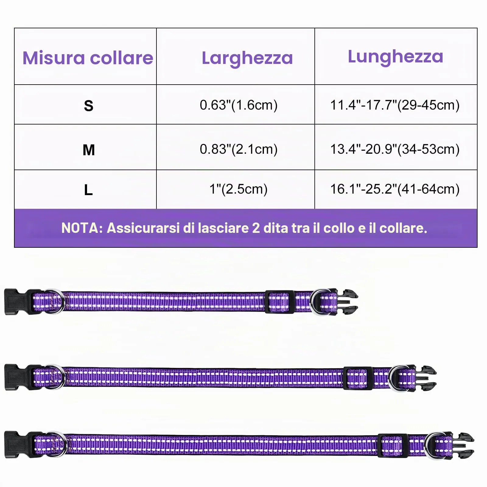 AUAUY Collare Cane in Nylon Riflettente Regolabile con Doppia D, Porpora, L - immagine 8
