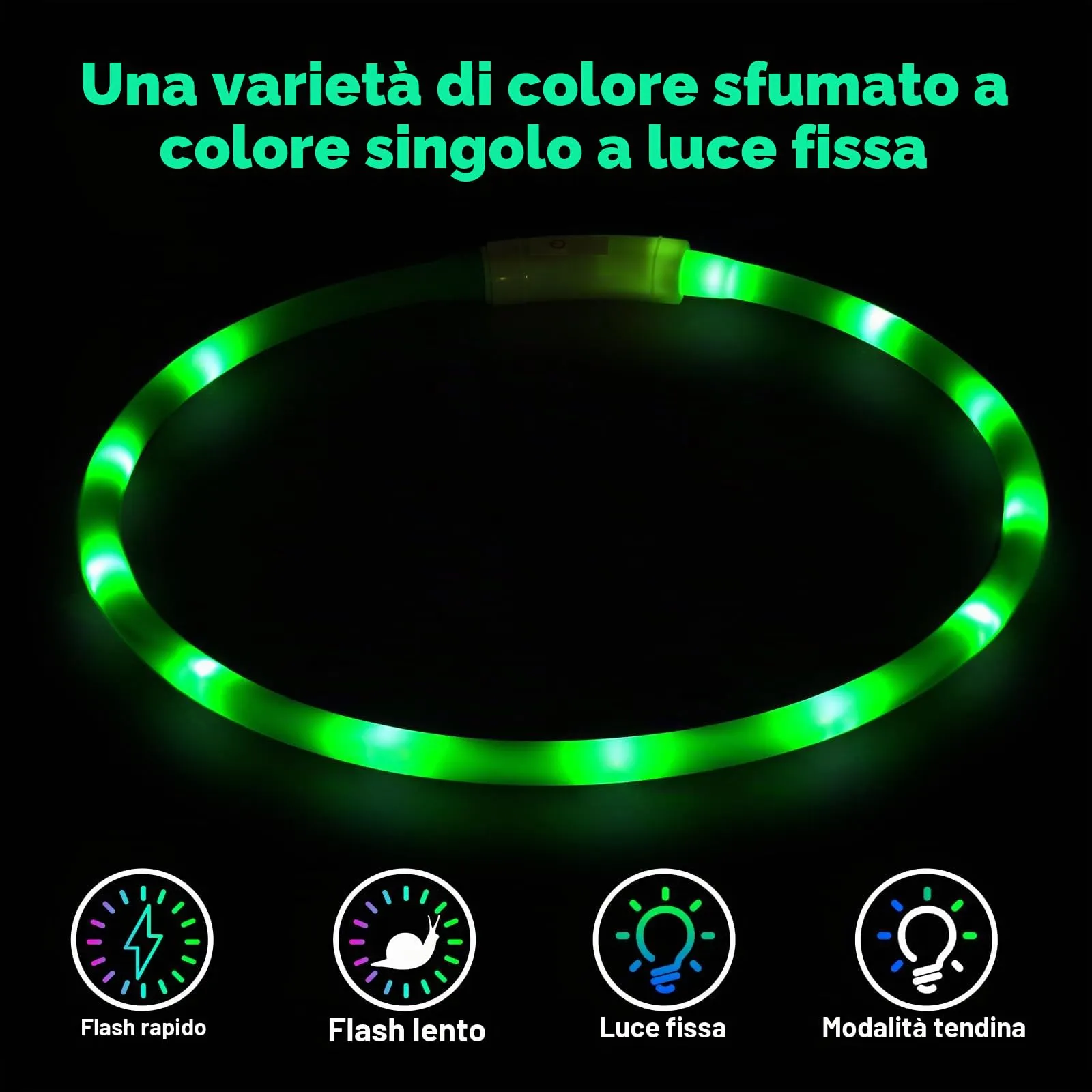 AUAUY Collare Luminoso per Cani LED Ricaricabile USB, Regolabile, Verde - immagine 2