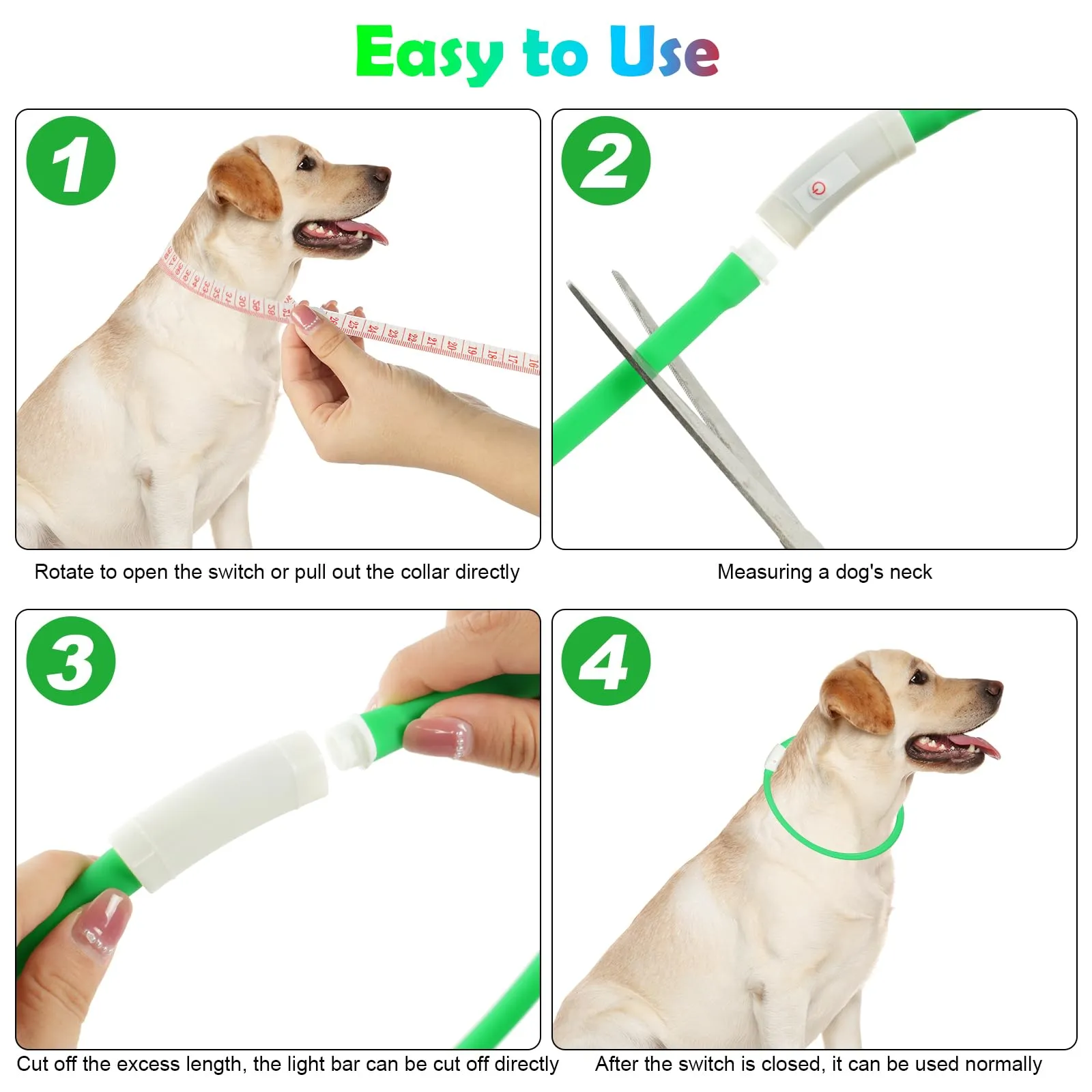 AUAUY Collare Luminoso per Cani LED Ricaricabile USB, Regolabile, Verde - immagine 4