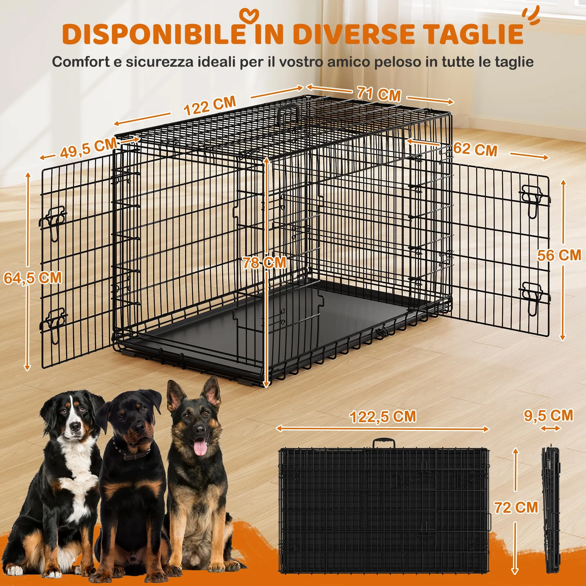 Yaheetech Gabbia Metallo per Cani Pieghevole 122 x 71 x 78 cm Nero - immagine 2