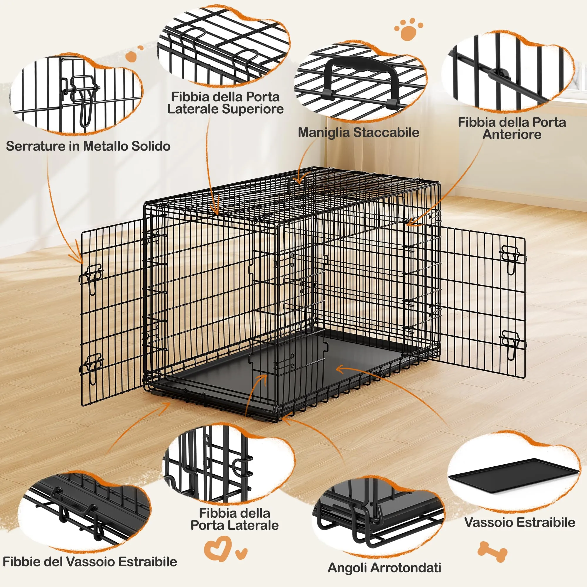 Yaheetech Gabbia Metallo per Cani Pieghevole 122 x 71 x 78 cm Nero - immagine 3