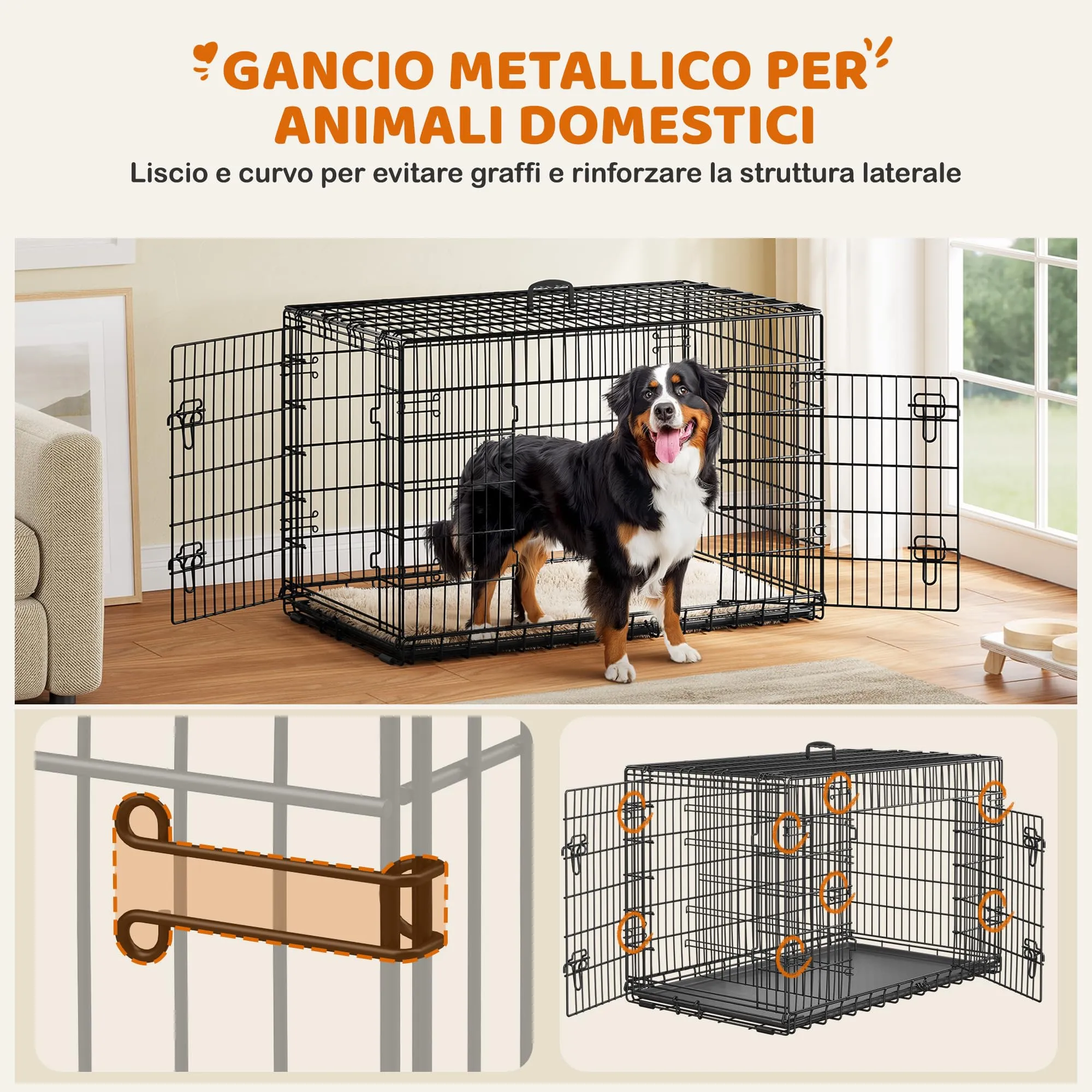 Yaheetech Gabbia Metallo per Cani Pieghevole 122 x 71 x 78 cm Nero - immagine 7
