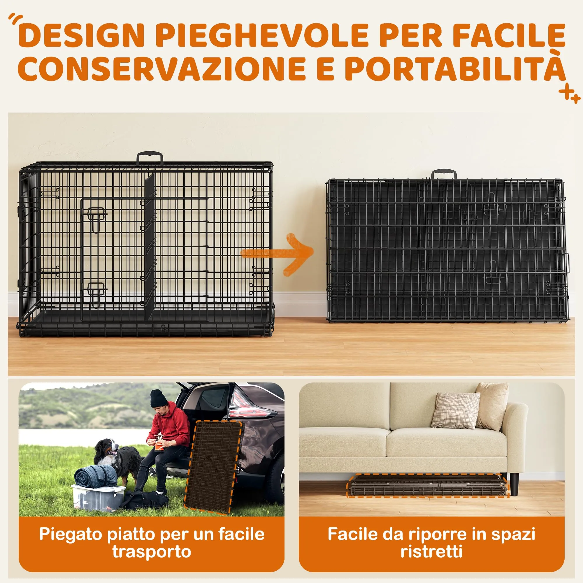 Yaheetech Gabbia Metallo per Cani Pieghevole 122 x 71 x 78 cm Nero - immagine 8