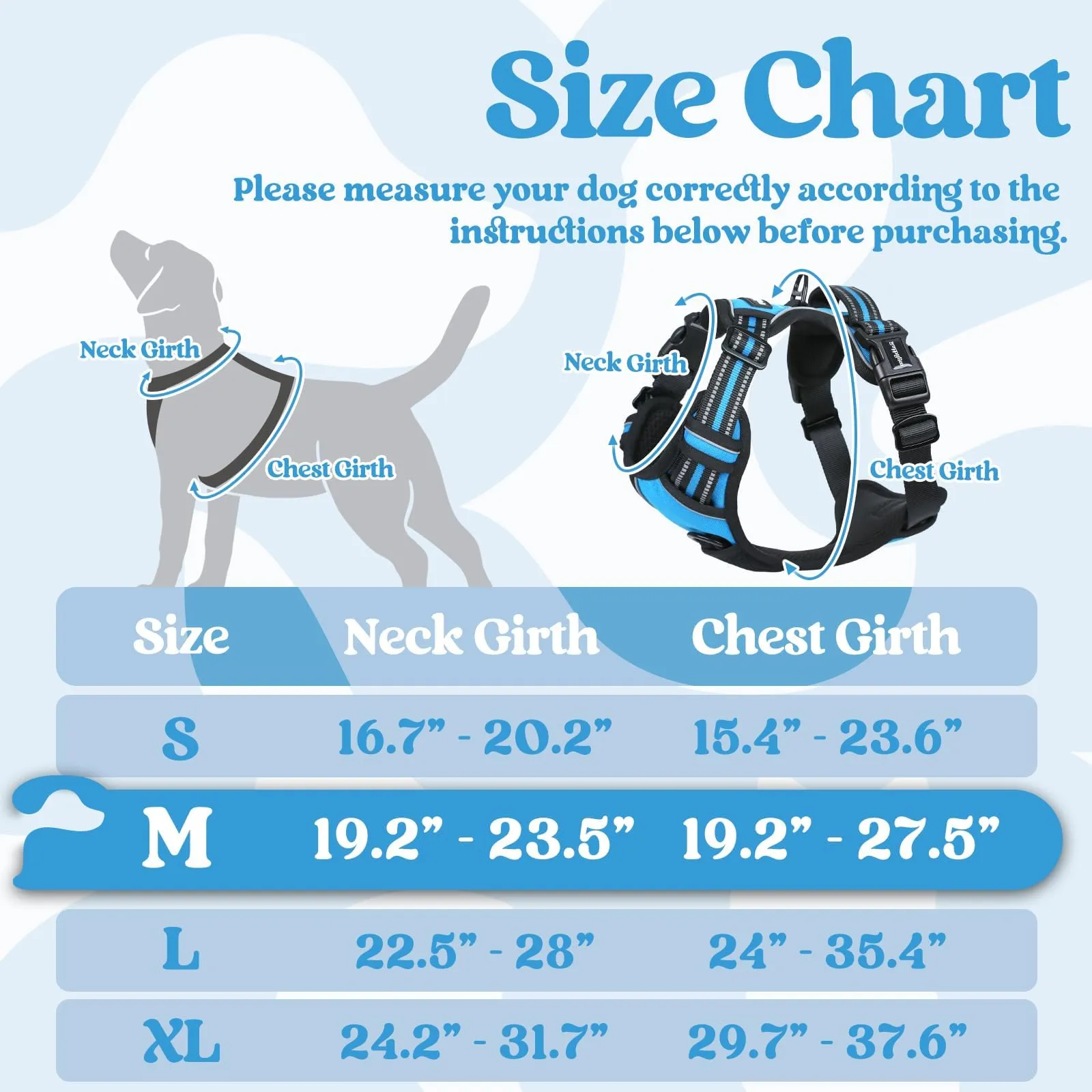 rabbitgoo Pettorina Cane Antifuga ad H con Maniglia e Bande Riflettenti, Azzurro, M - immagine 2