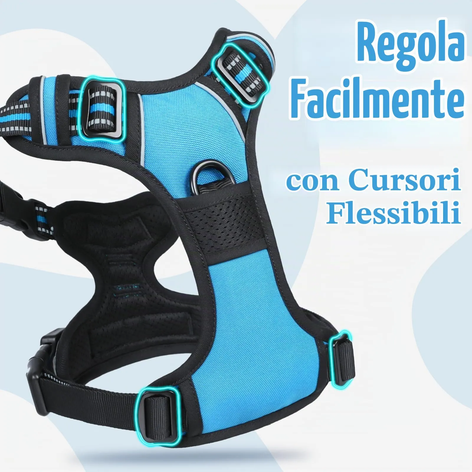 rabbitgoo Pettorina Cane Antifuga ad H con Maniglia e Bande Riflettenti, Azzurro, M - immagine 4