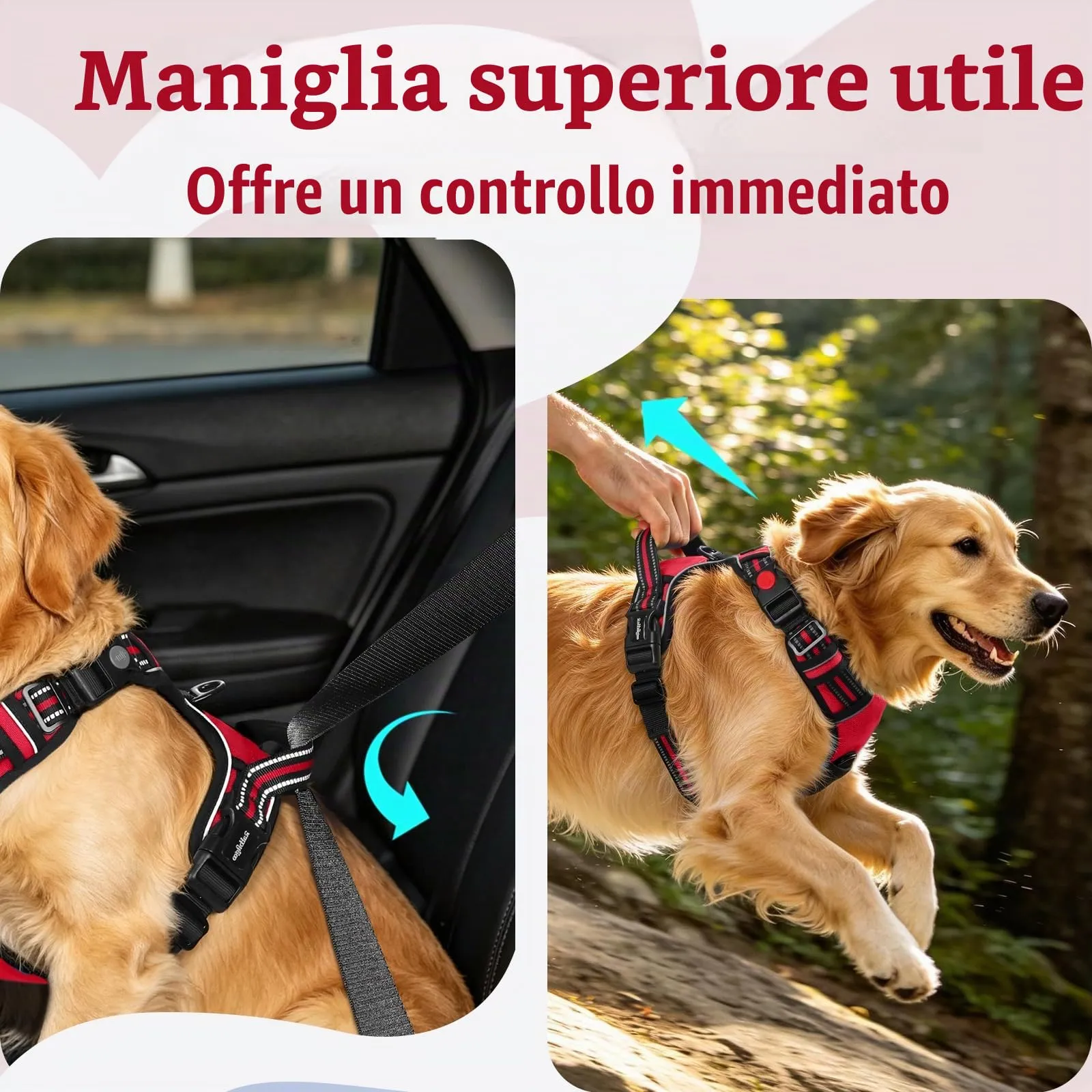 rabbitgoo Pettorina Cane ad H Antifuga con Maniglia e Bande Riflettenti, Rossa, M - immagine 7
