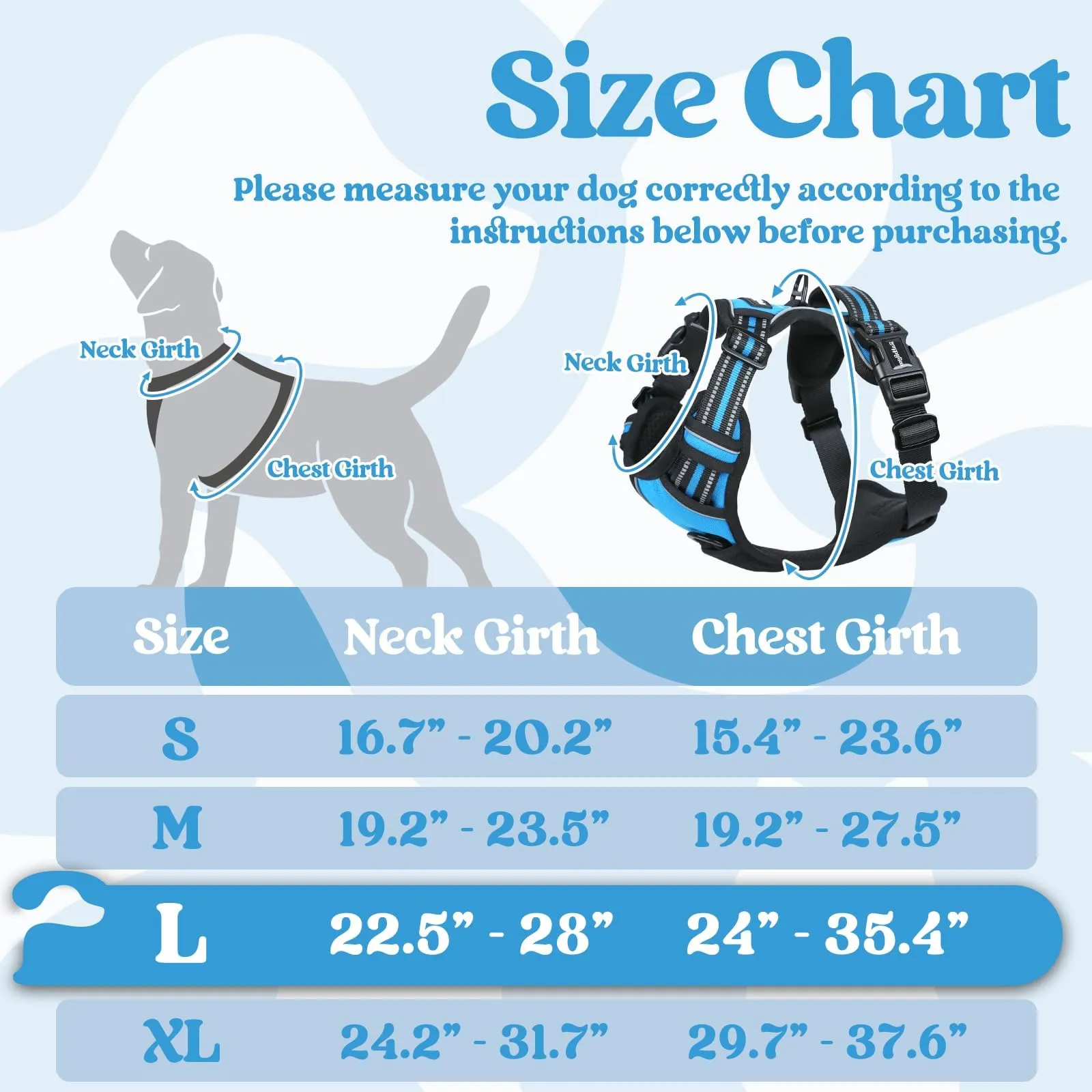 rabbitgoo Pettorina Cane Antifuga ad H con Maniglia e Bande Riflettenti, Azzurro, L - immagine 2