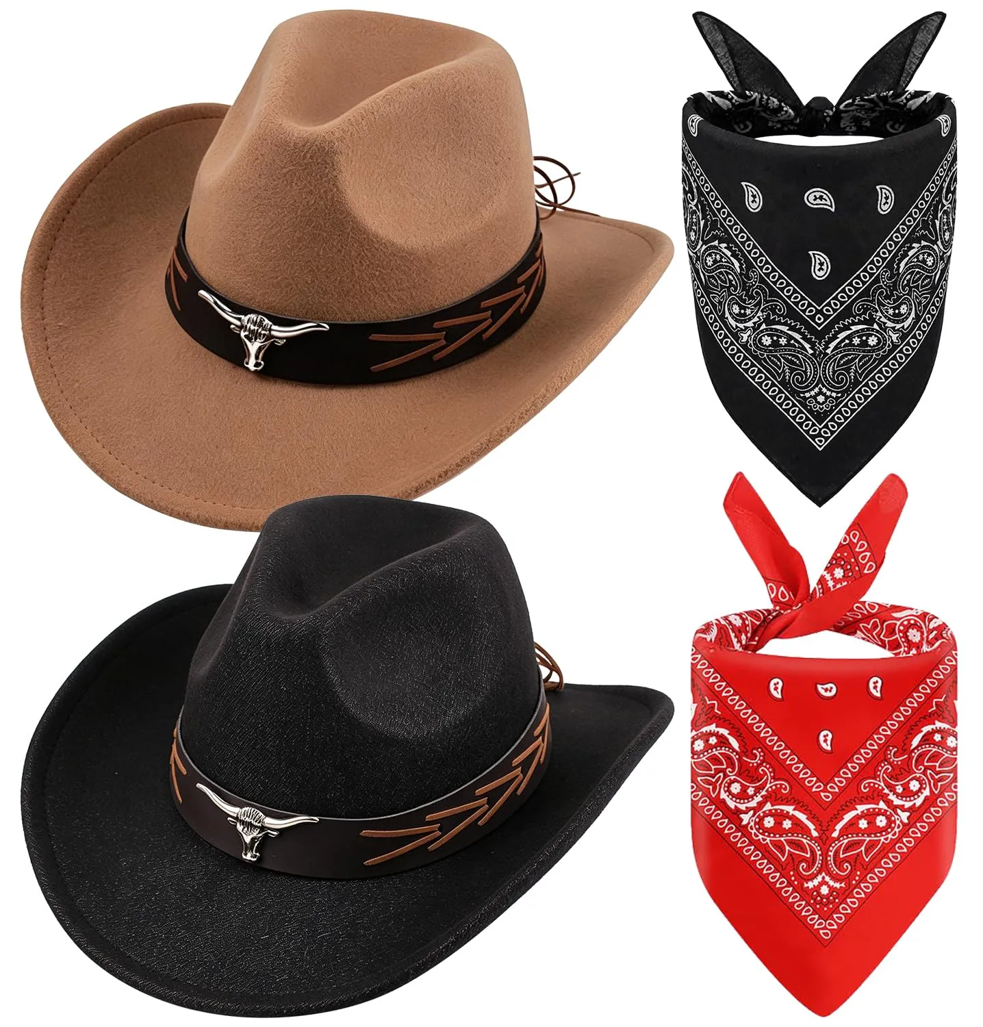 WFKKMEQ Costume da Cowboy Kit Accessori con Cappello, Bandana e Distintivo per Cosplay e Carnevale - immagine 1