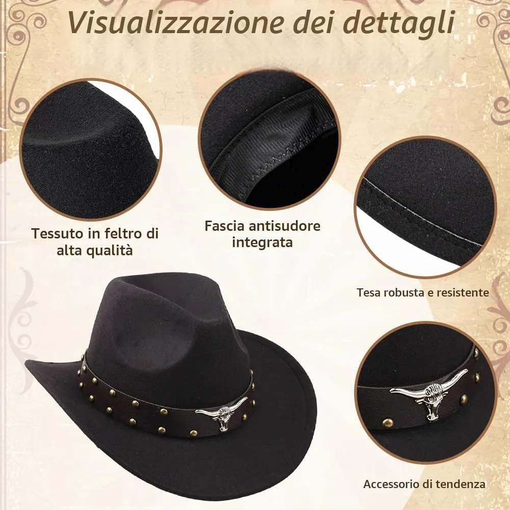 WFKKMEQ Costume da Cowboy, Kit 7 Pezzi con Cappello, Cintura, Fondina, Collana, Bandana e Distintivo - immagine 3