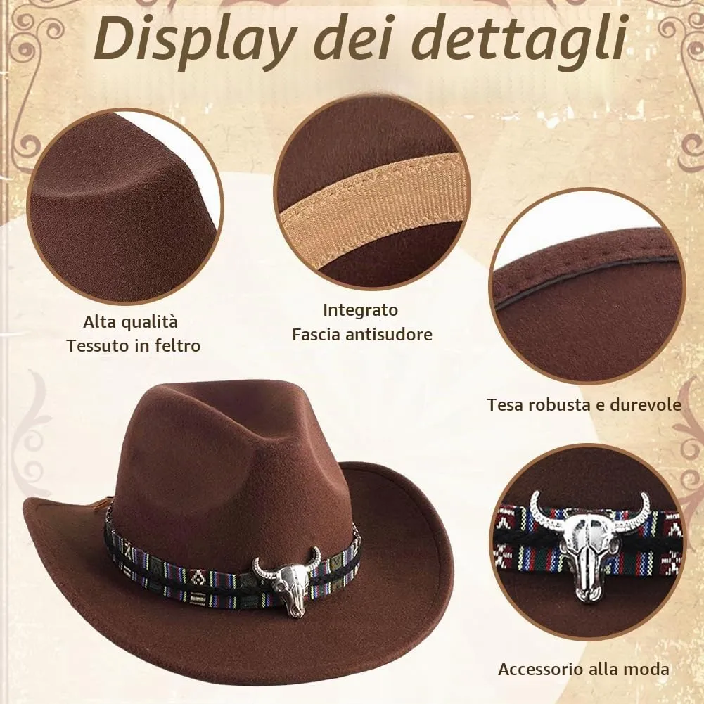 WFKKMEQ Costume da Cowboy, Kit 7 Pezzi con Cappello, Bandana, Cintura, Fondina, Collana e Distintivo - immagine 3