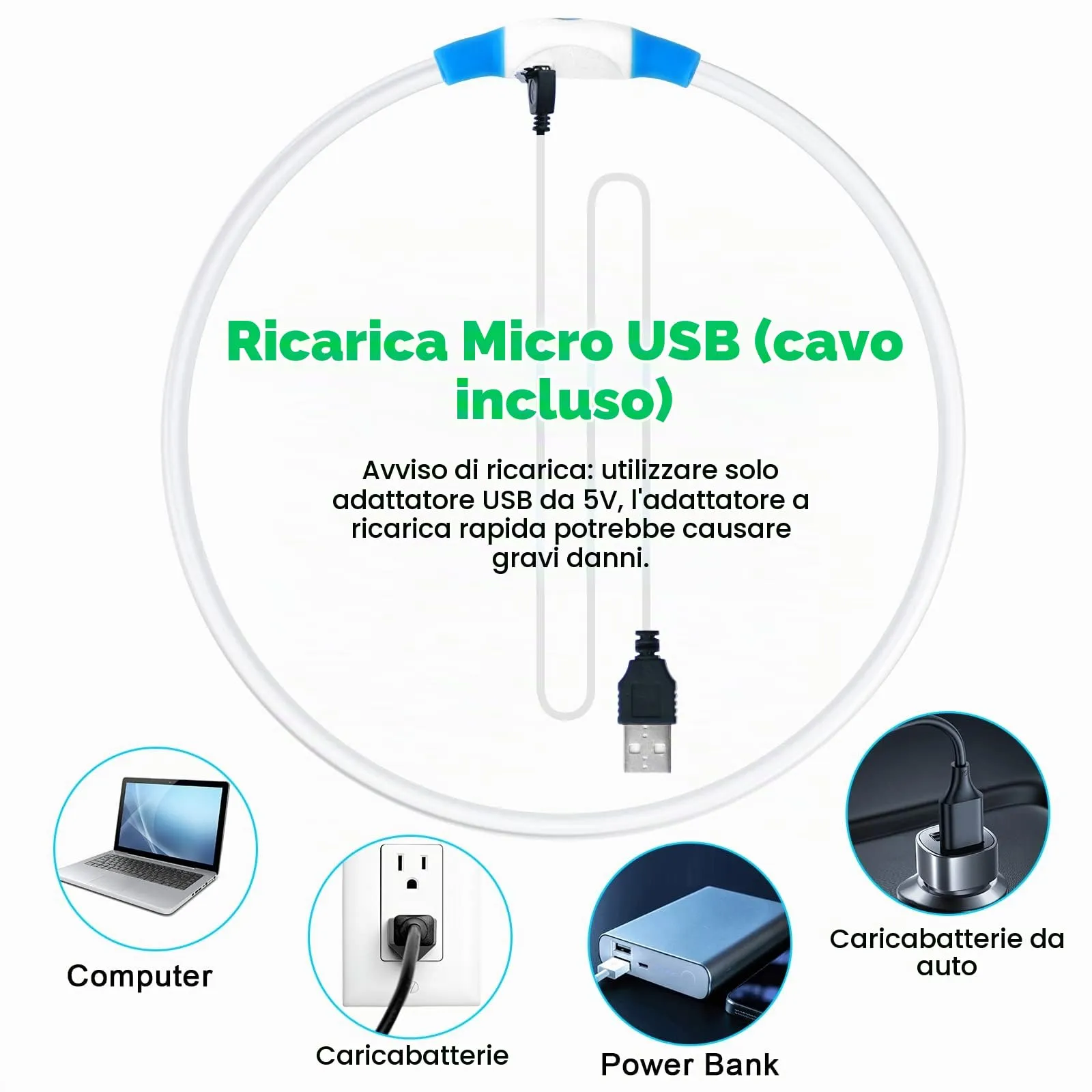 AUAUY Collare Luminoso per Cani LED Ricaricabile USB Regolabile, Blu - immagine 4