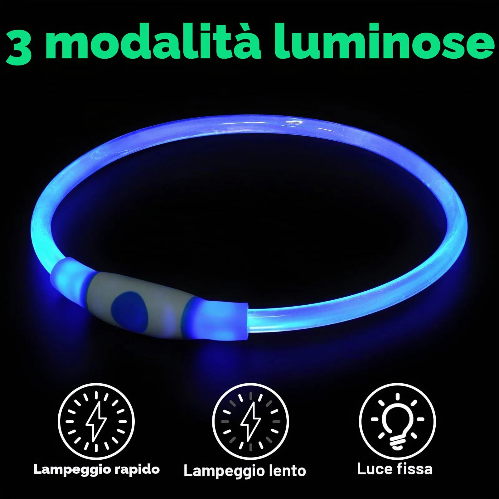 AUAUY Collare Luminoso per Cani LED Ricaricabile USB Regolabile, Blu - immagine 5