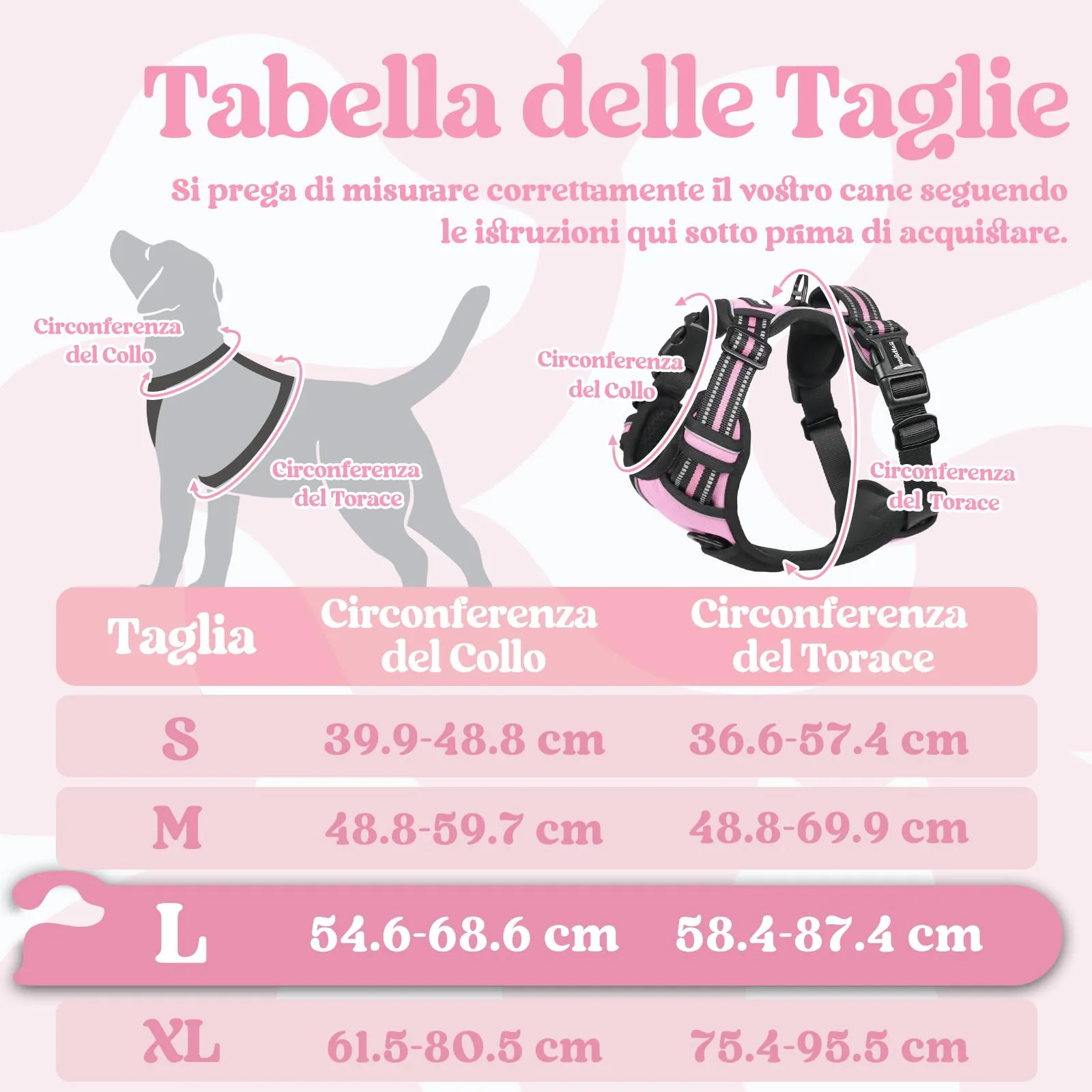 rabbitgoo Pettorina Cane Antifuga ad H con Maniglia e Bande Riflettenti, Rosa, L - immagine 2