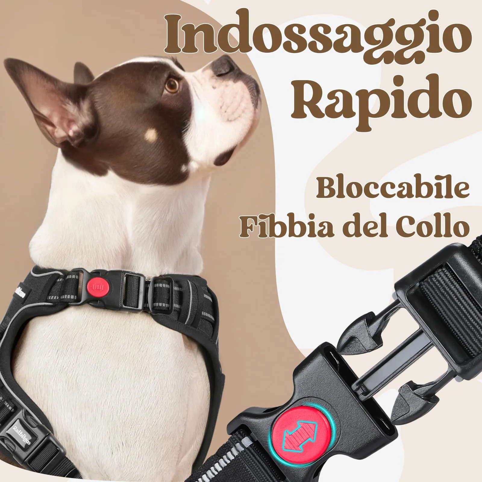 rabbitgoo Pettorina Cane Antifuga ad H con Maniglia Rinforzata e Bande Riflettenti, Nera, L - immagine 3