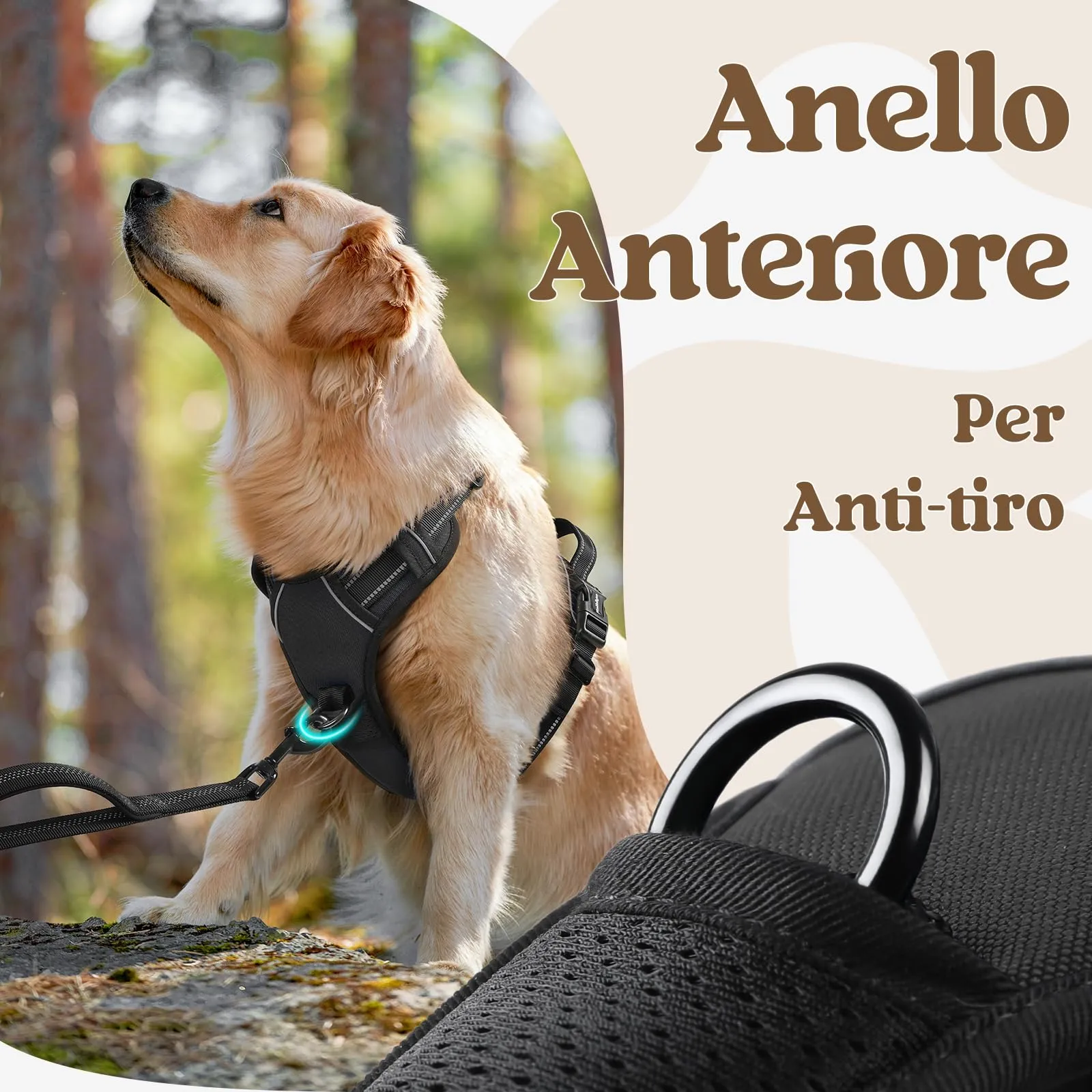 rabbitgoo Pettorina Cane Antifuga ad H con Maniglia Rinforzata e Bande Riflettenti, Nera, L - immagine 6