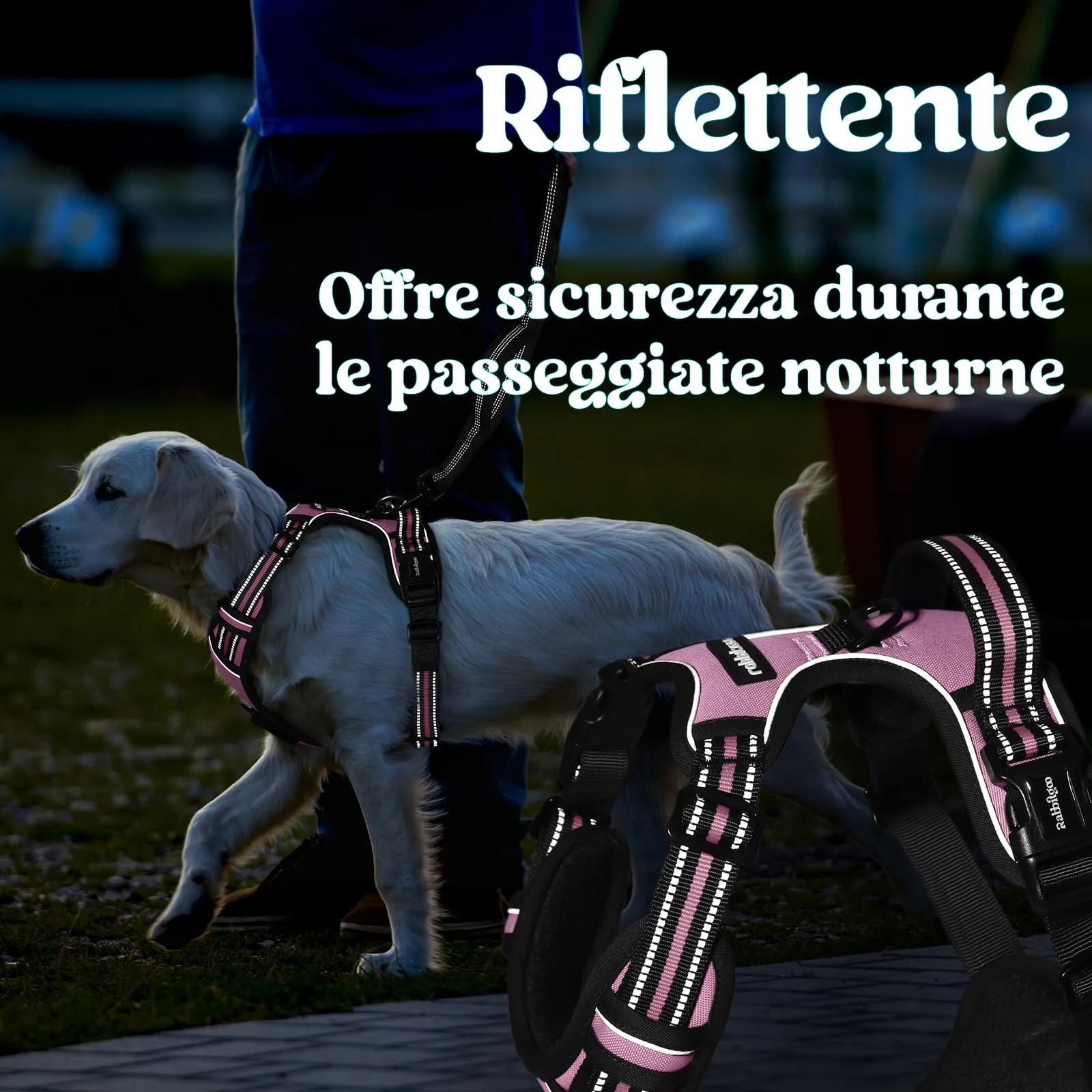 rabbitgoo Pettorina Cane ad H Antifuga con Maniglia e Bande Riflettenti, Rosa, S - immagine 9