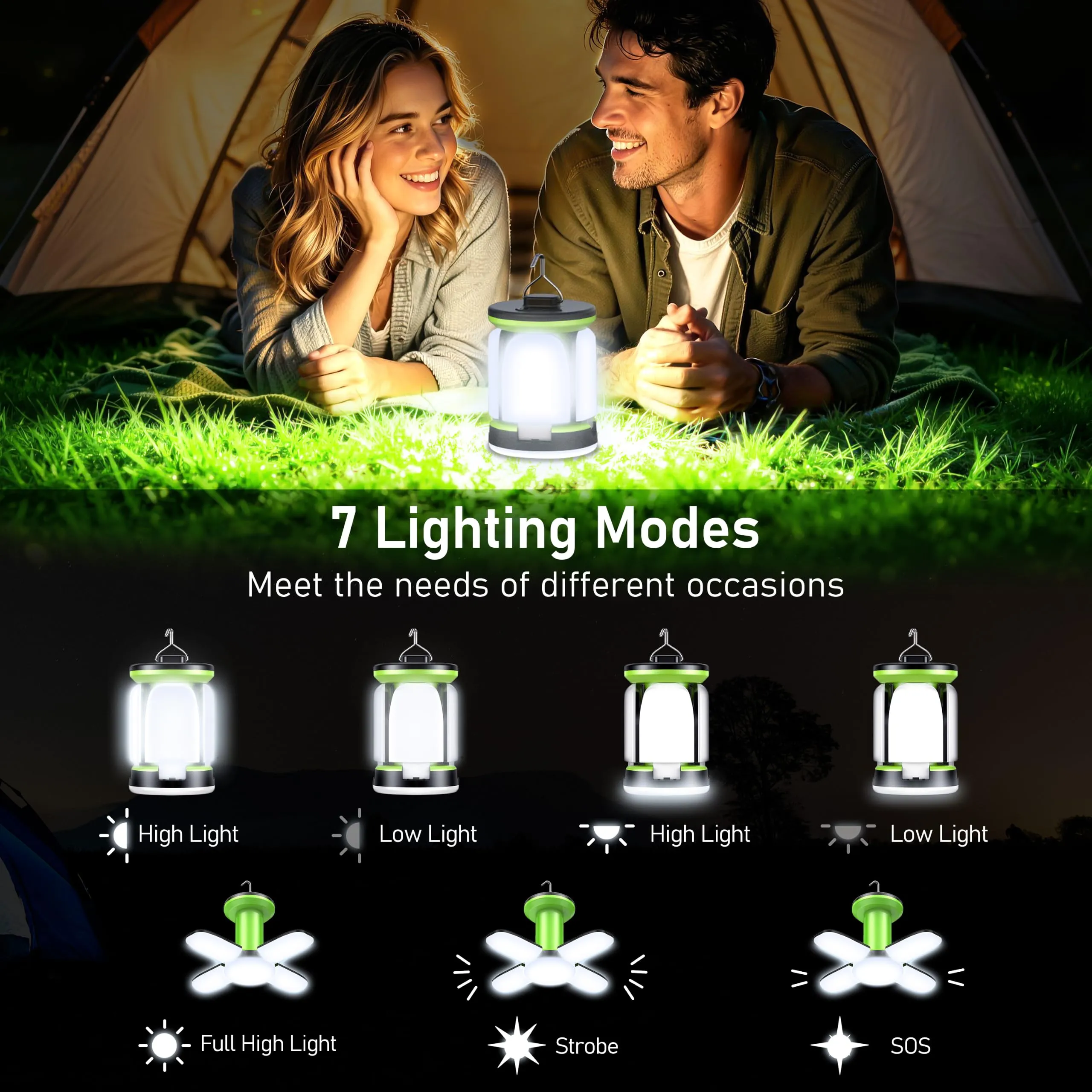 Blukar Lampada Campeggio Ricaricabile 60 LED Verde K9107 - immagine 4