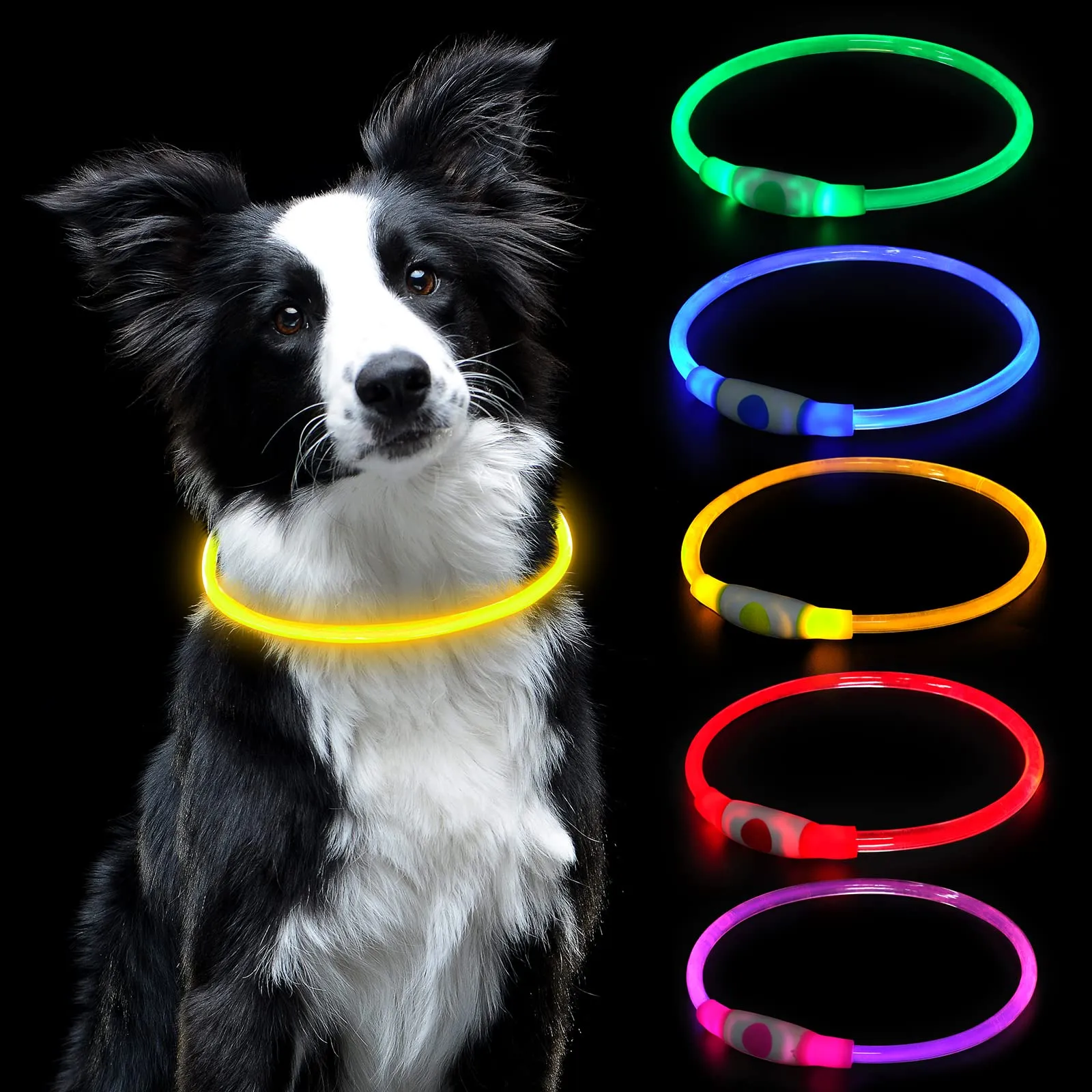 AUAUY Collare Luminoso per Cani LED Ricaricabile USB, Regolabile, Giallo - immagine 1